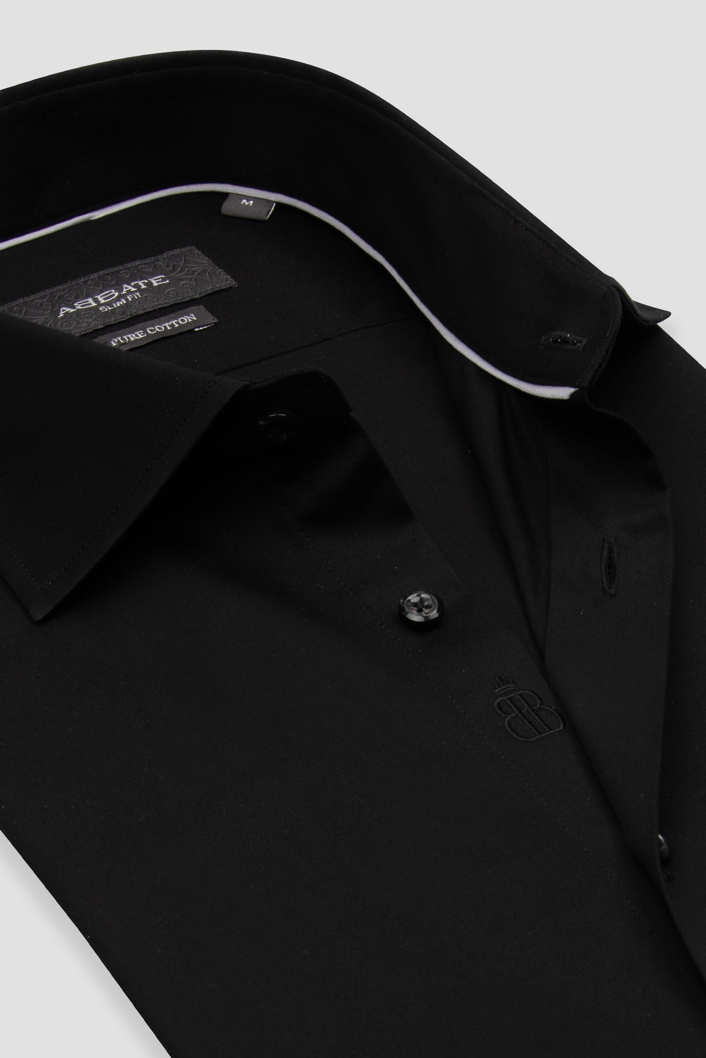 Abbate Donatello Saten Pamuklu Slim Fit Siyah Klasik Yaka Erkek Düz Gömlek