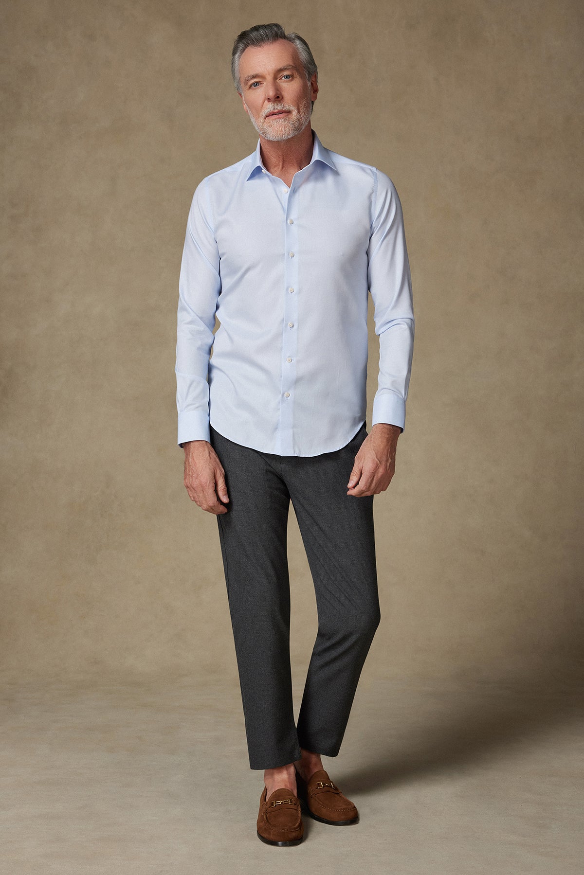 Abbate Donatello Non Iron Twill Pamuklu Slim Fit Açık Mavi Klasik Yaka Erkek Düz Gömlek