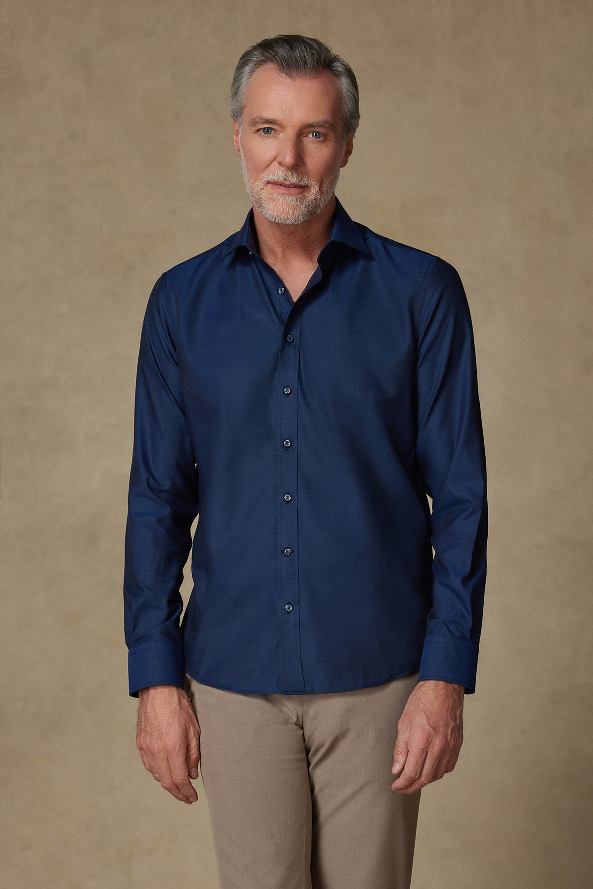 Abbate Donatello Non Iron Twill Pamuklu Slim Fit Lacivert Klasik Yaka Erkek Düz Gömlek