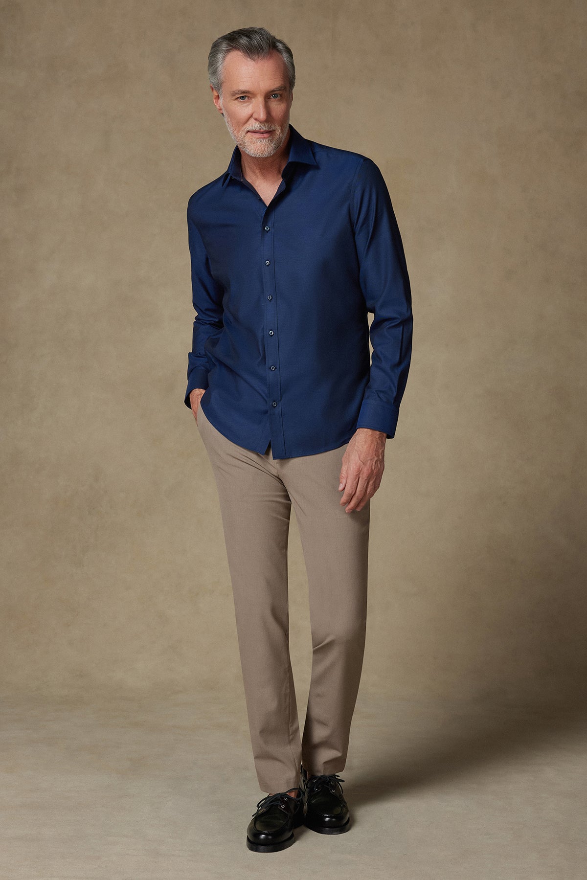 Abbate Donatello Non Iron Twill Pamuklu Slim Fit Lacivert Klasik Yaka Erkek Düz Gömlek