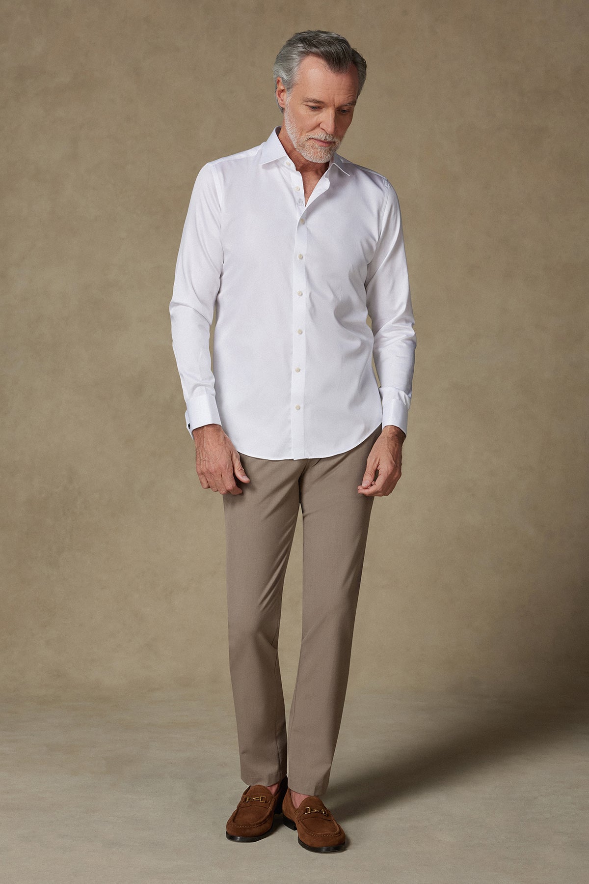 Abbate Francesco Saten Pamuklu Slim Fit Beyaz Klasik Yaka Erkek Düz Gömlek