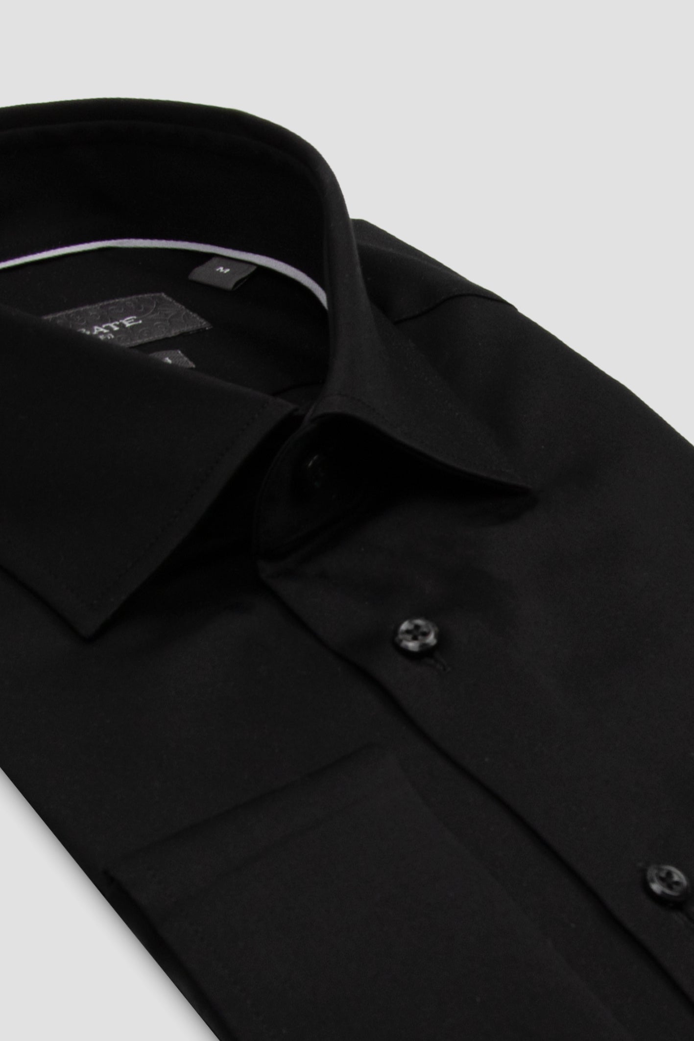 Abbate Francesco Saten Pamuklu Slim Fit Siyah Klasik Yaka Erkek Düz Gömlek