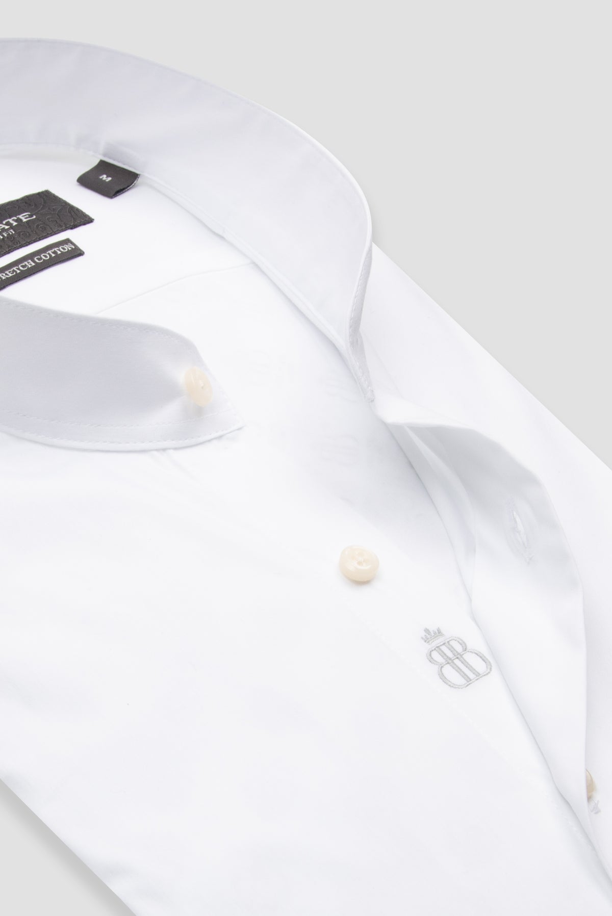 Abbate Mao Poplin Stretch Pamuk Karışımlı Slim Fit Beyaz Hakim Yaka Erkek Düz Gömlek