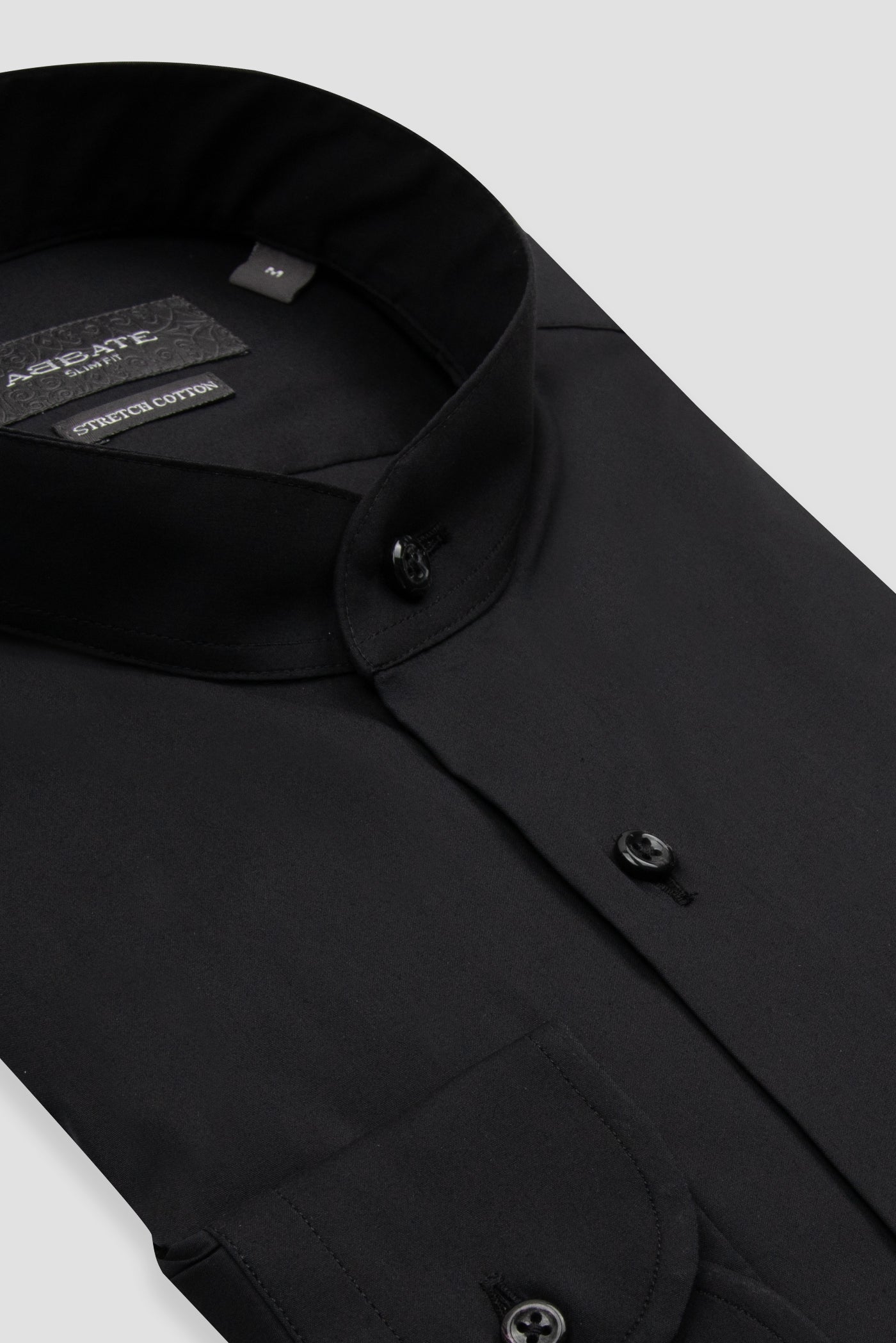 Abbate Mao Poplin Stretch Pamuk Karışımlı Slim Fit Siyah Hakim Yaka Erkek Düz Gömlek