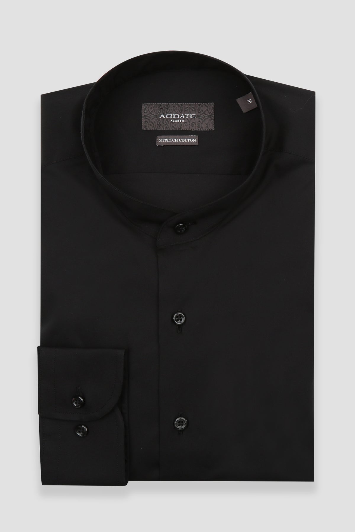 Abbate Mao Poplin Stretch Pamuk Karışımlı Slim Fit Siyah Hakim Yaka Erkek Düz Gömlek