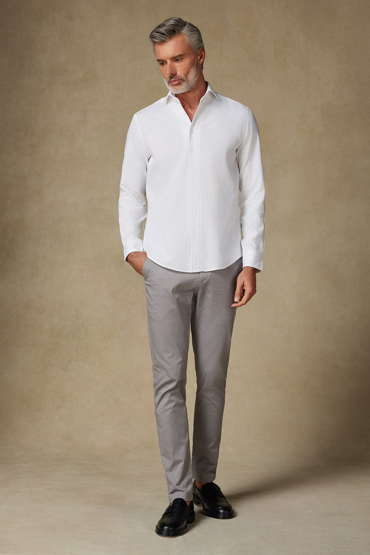 Abbate Antonio Armür Pamuklu Comfort Fit Beyaz Mostra Yaka Erkek Düz Gömlek