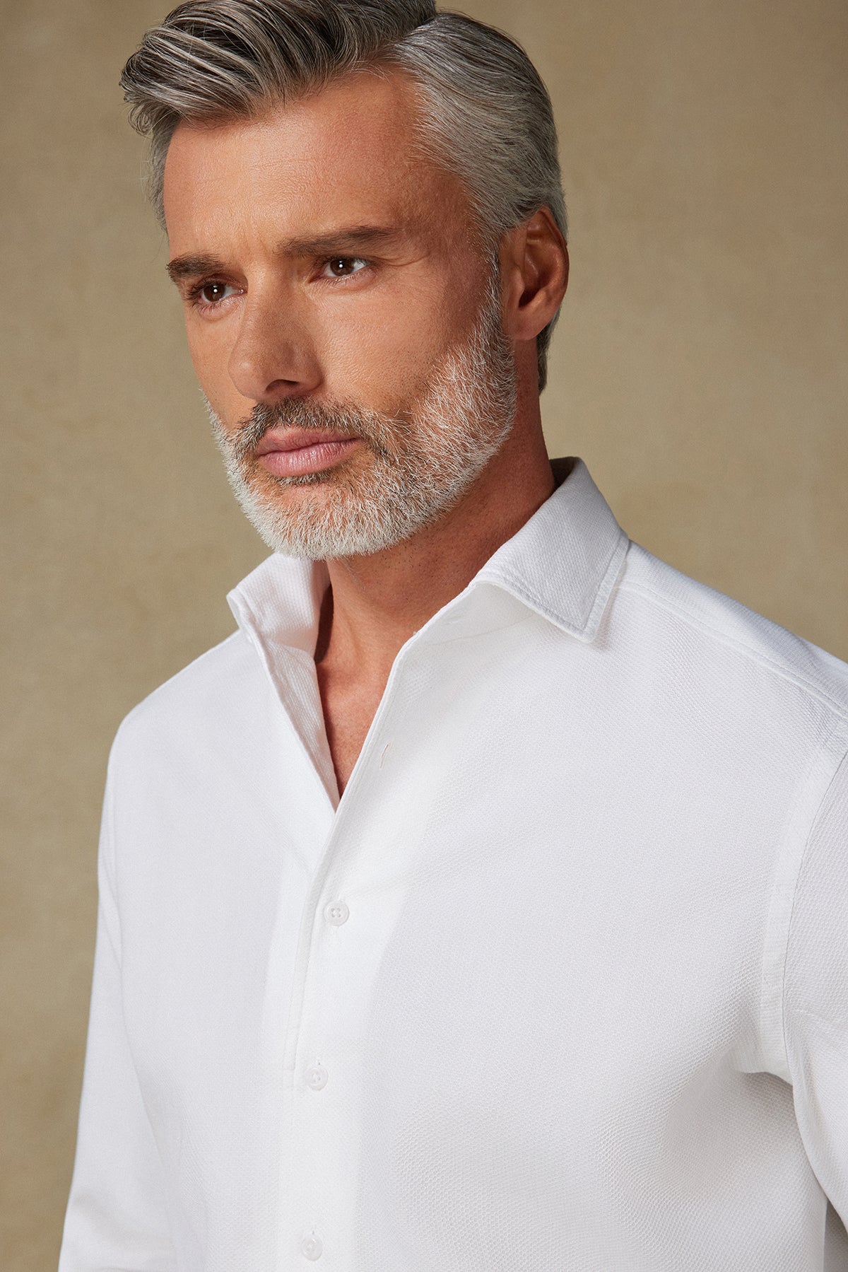 Abbate Antonio Armür Pamuklu Comfort Fit Beyaz Mostra Yaka Erkek Düz Gömlek