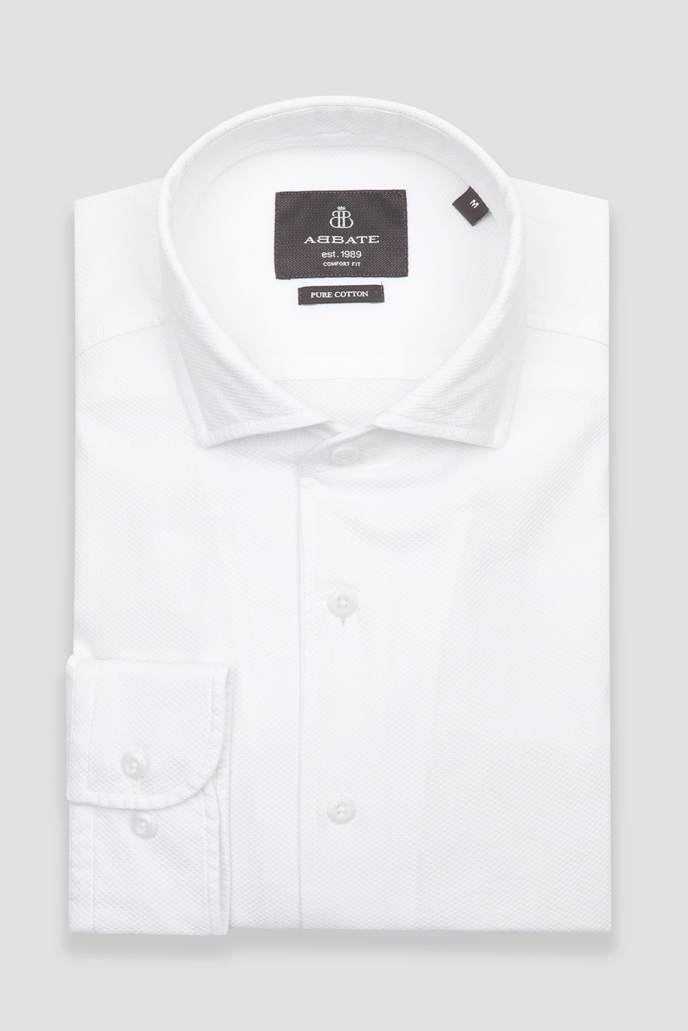 Abbate Antonio Armür Pamuklu Comfort Fit Beyaz Mostra Yaka Erkek Düz Gömlek