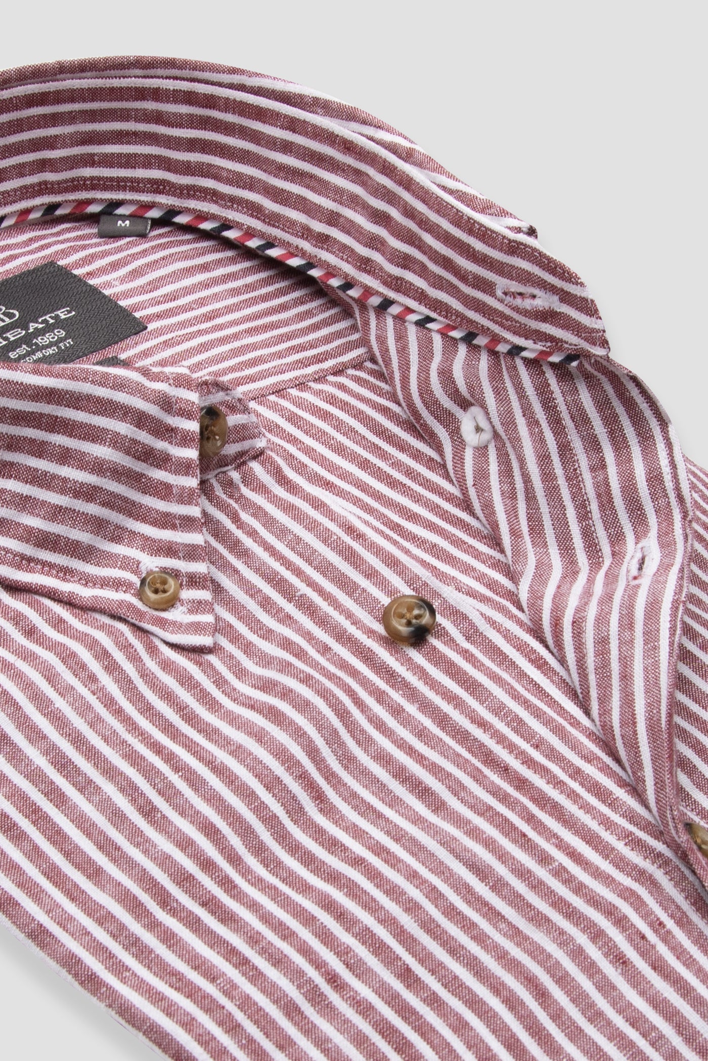 Abbate Sorento Keten Keten Comfort Fit Kırmızı Düğmeli Yaka Erkek Çizgili Gömlek