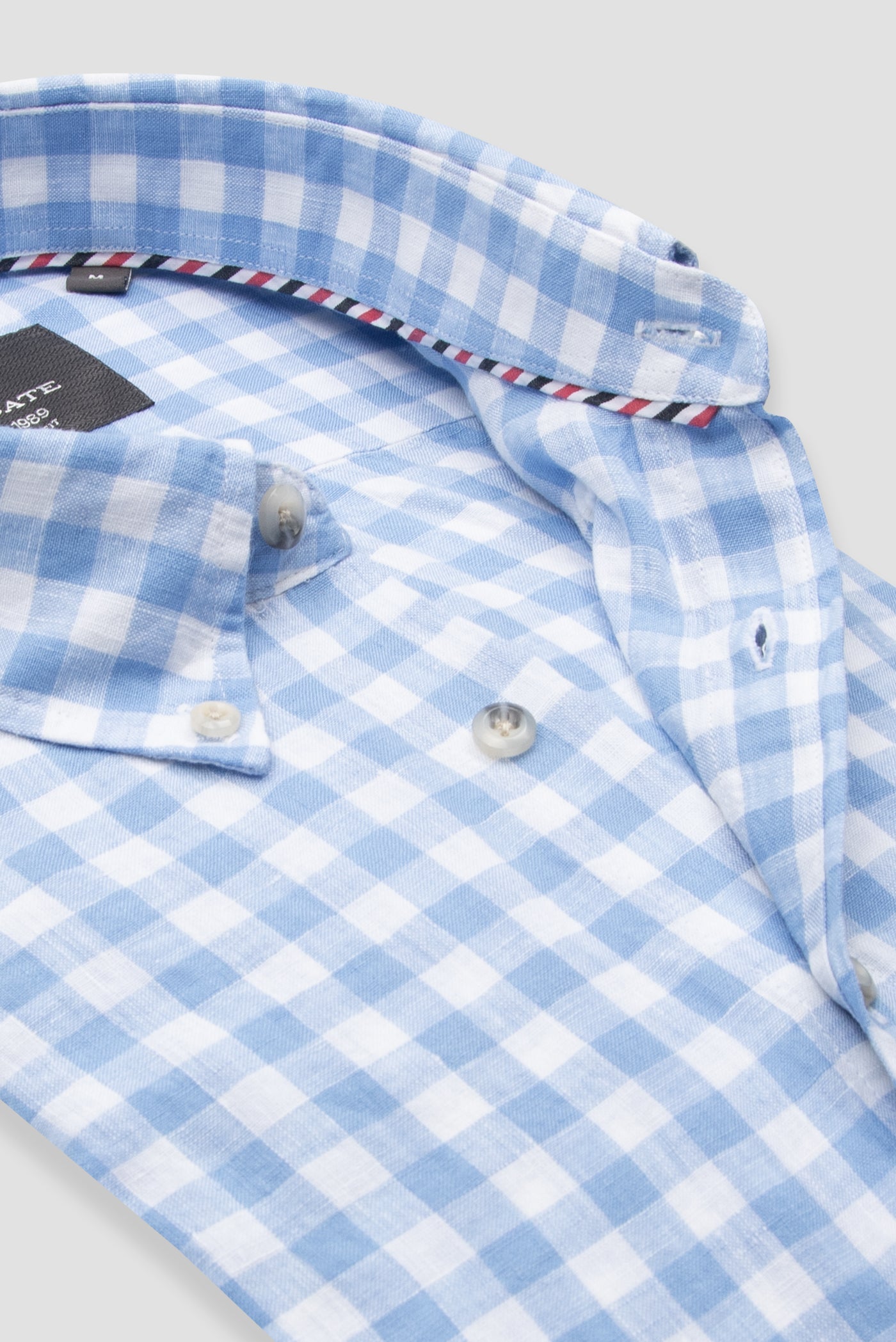 Abbate Sorento Keten Keten Comfort Fit Açık Mavi Düğmeli Yaka Erkek Kareli Gömlek