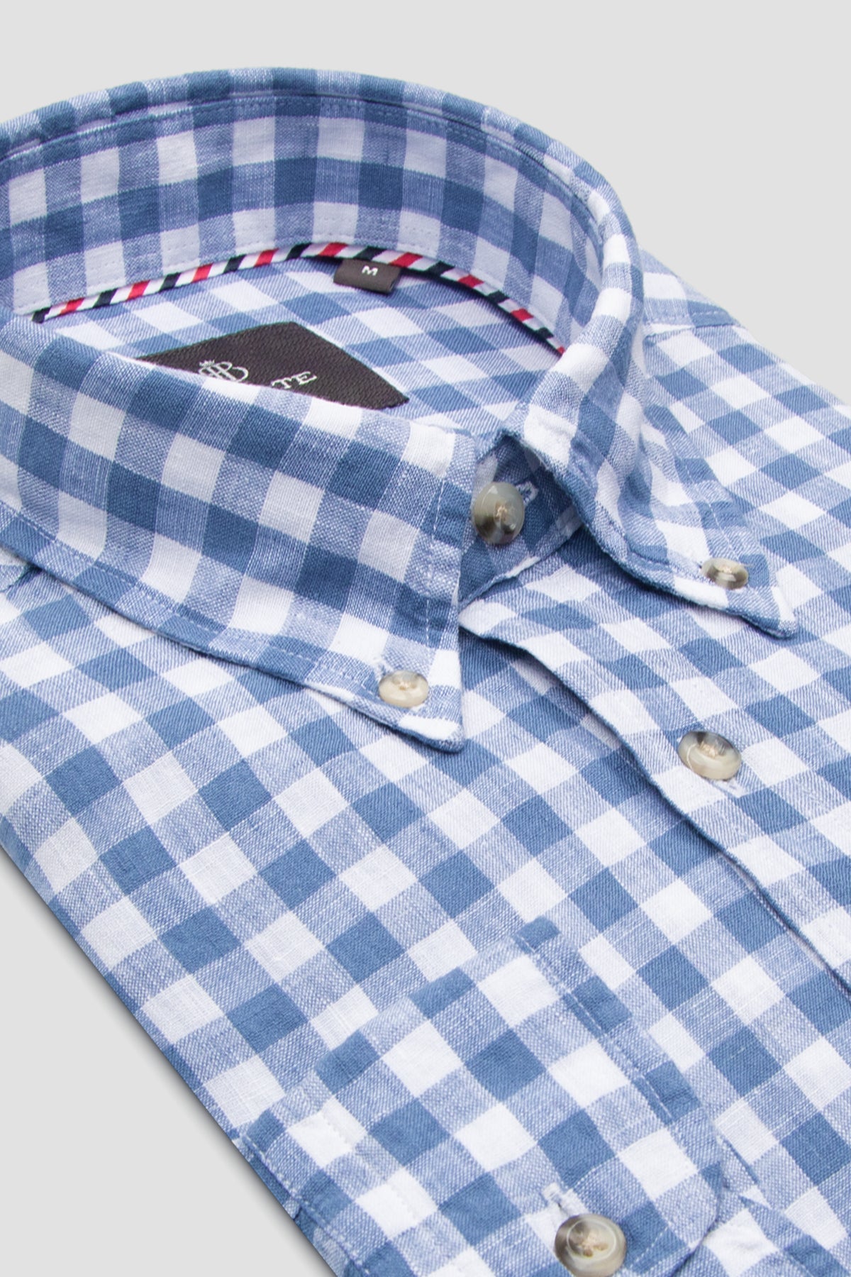 Abbate Sorento Keten Keten Comfort Fit Koyu Mavi Düğmeli Yaka Erkek Kareli Gömlek