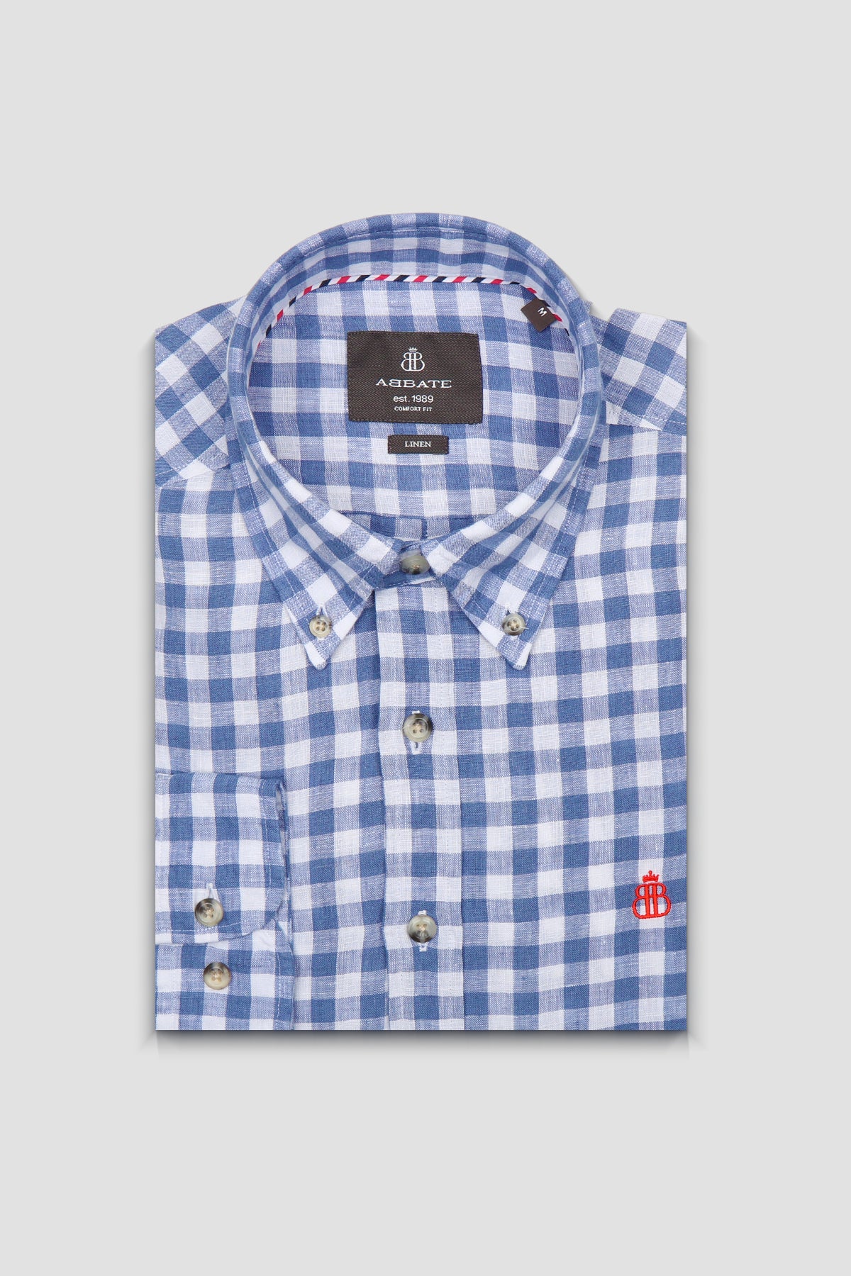 Abbate Sorento Keten Keten Comfort Fit Koyu Mavi Düğmeli Yaka Erkek Kareli Gömlek