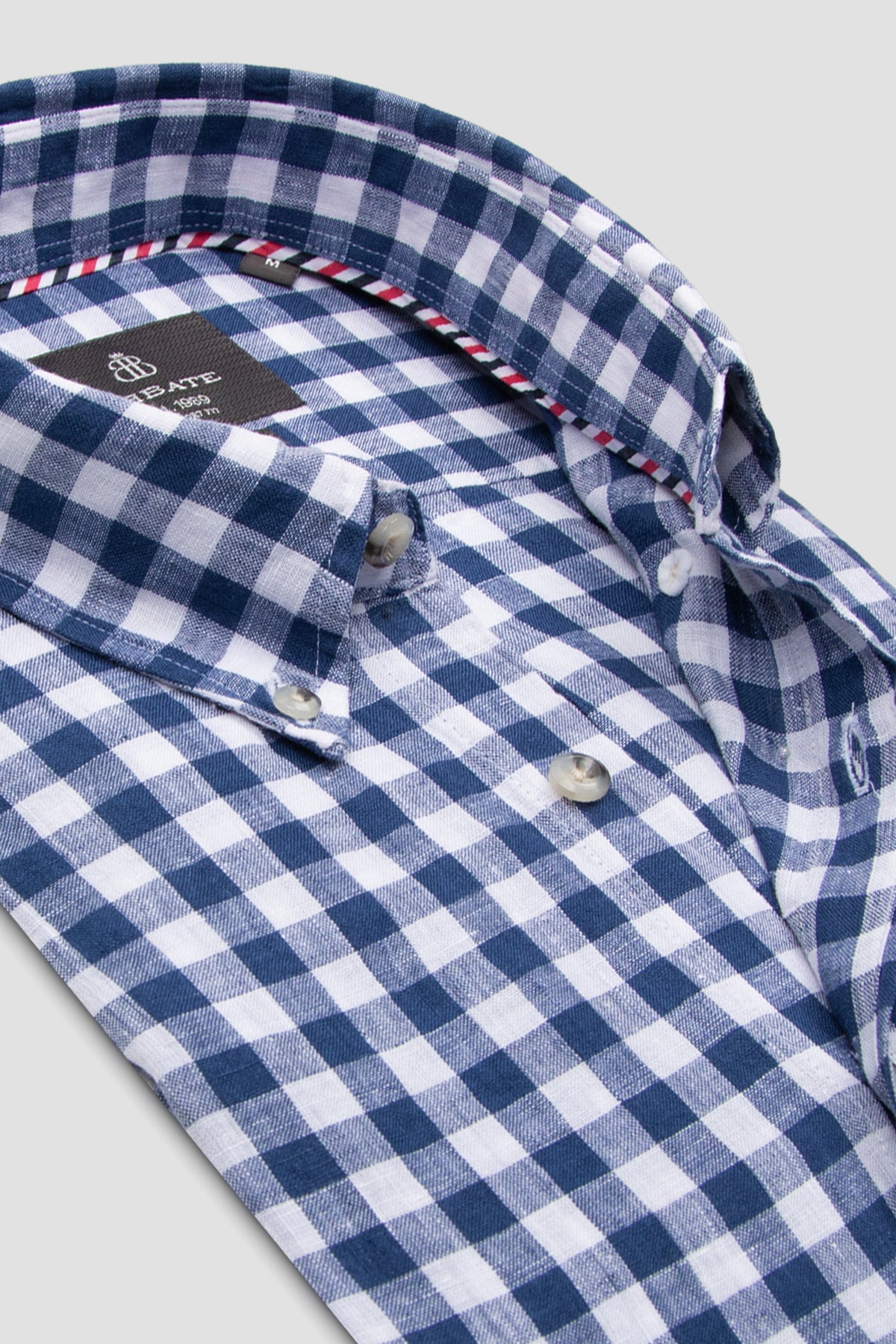 Abbate Sorento Keten Keten Comfort Fit Lacivert Düğmeli Yaka Erkek Kareli Gömlek