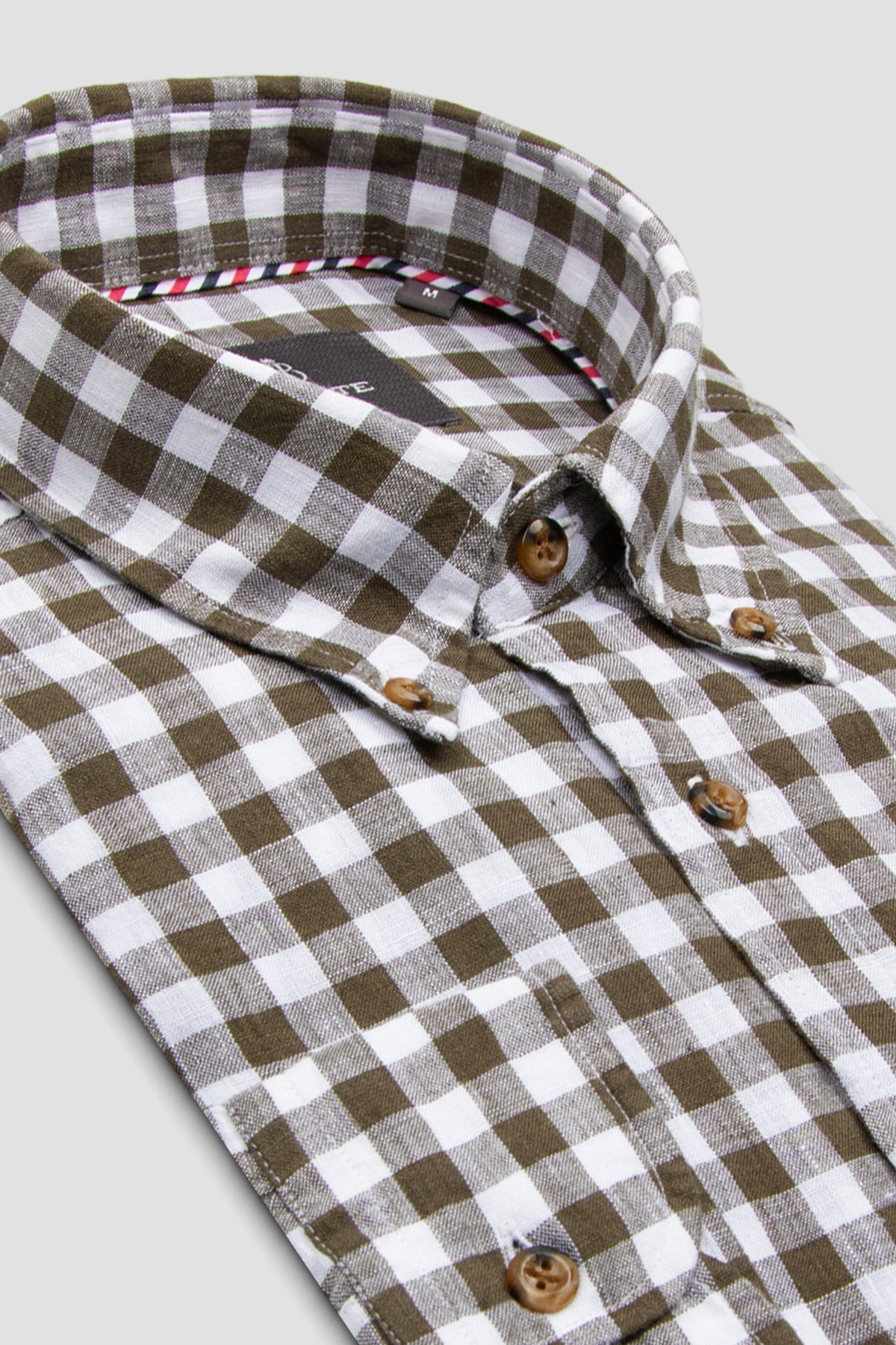 Abbate Sorento Keten Keten Comfort Fit Yeşil Düğmeli Yaka Erkek Kareli Gömlek