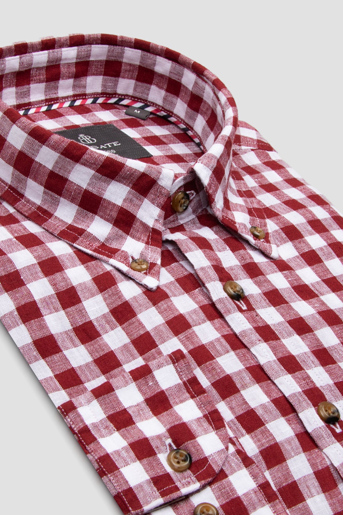 Abbate Sorento Keten Keten Comfort Fit Kırmızı Düğmeli Yaka Erkek Kareli Gömlek
