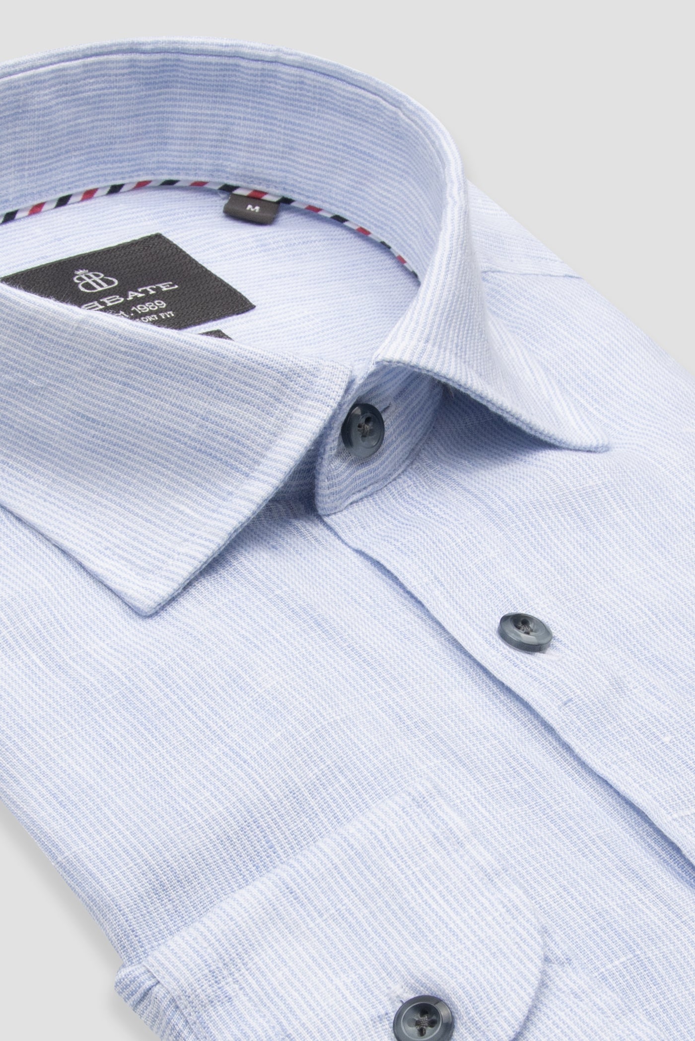 Abbate Lieno Keten Keten Comfort Fit Açık Mavi Klasik Yaka Erkek Çizgili Gömlek