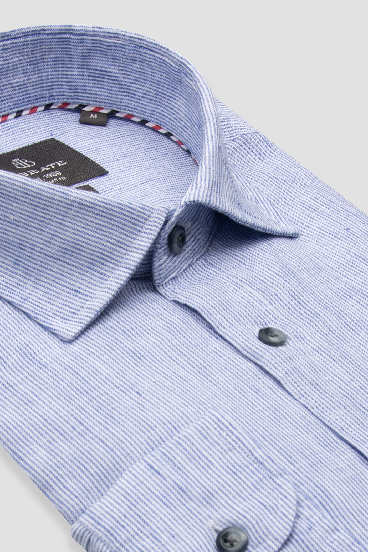 Abbate Lieno Keten Keten Comfort Fit Koyu Mavi Klasik Yaka Erkek Çizgili Gömlek