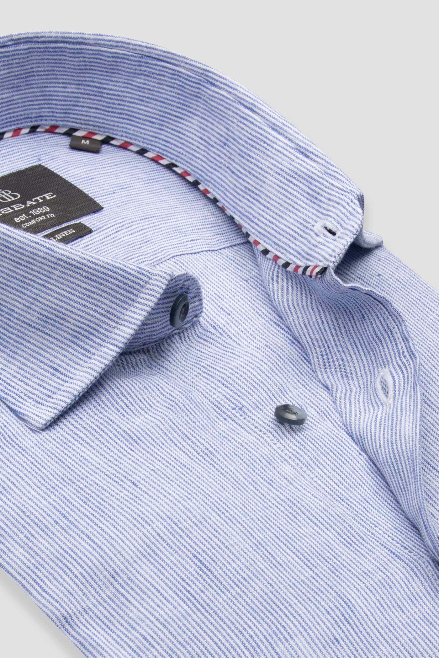 Abbate Lieno Keten Keten Comfort Fit Koyu Mavi Klasik Yaka Erkek Çizgili Gömlek