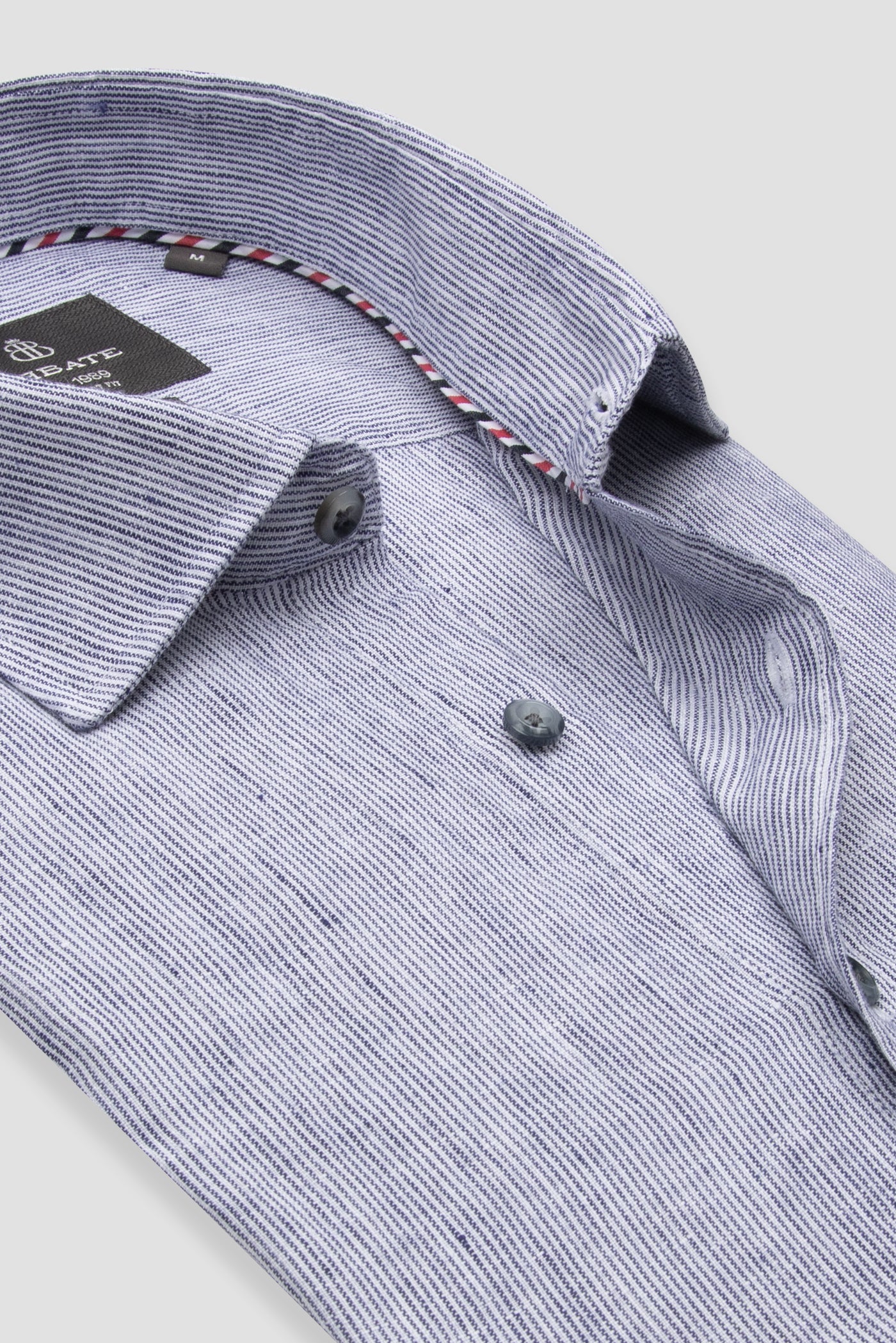 Abbate Lieno Keten Keten Comfort Fit Lacivert Klasik Yaka Erkek Çizgili Gömlek
