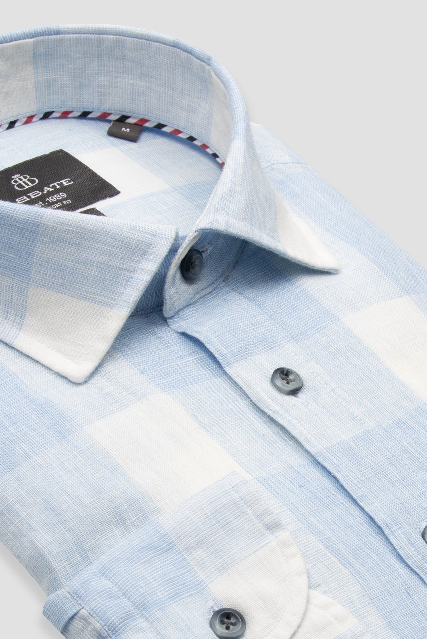 Abbate Lieno Keten Keten Comfort Fit Mavi Klasik Yaka Erkek Kareli Gömlek