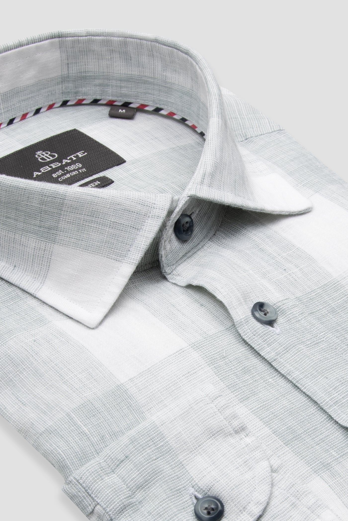 Abbate Lieno Keten Keten Comfort Fit Açık Yeşil Klasik Yaka Erkek Kareli Gömlek