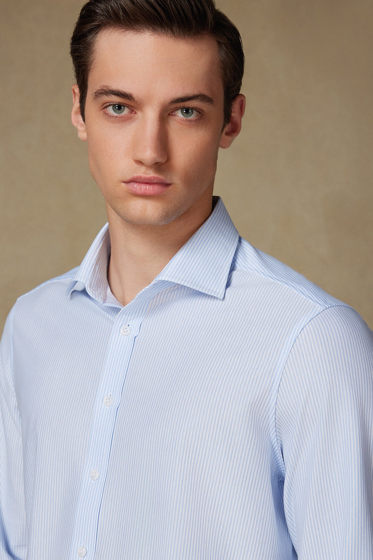 Abbate Floransa Örme Kumaş Pamuk Karışımlı Comfort Fit Açık Mavi Klasik Yaka Erkek Düz Gömlek