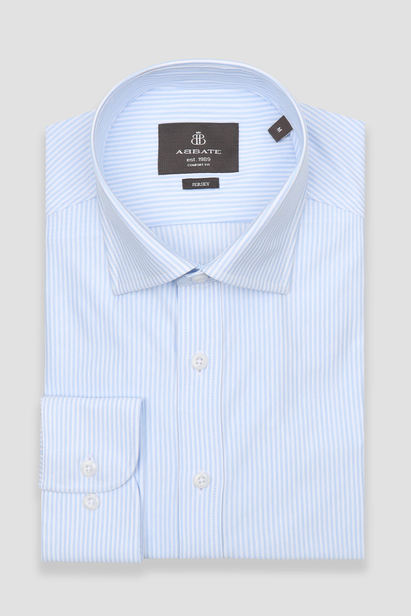 Abbate Floransa Örme Kumaş Pamuk Karışımlı Comfort Fit Açık Mavi Klasik Yaka Erkek Düz Gömlek