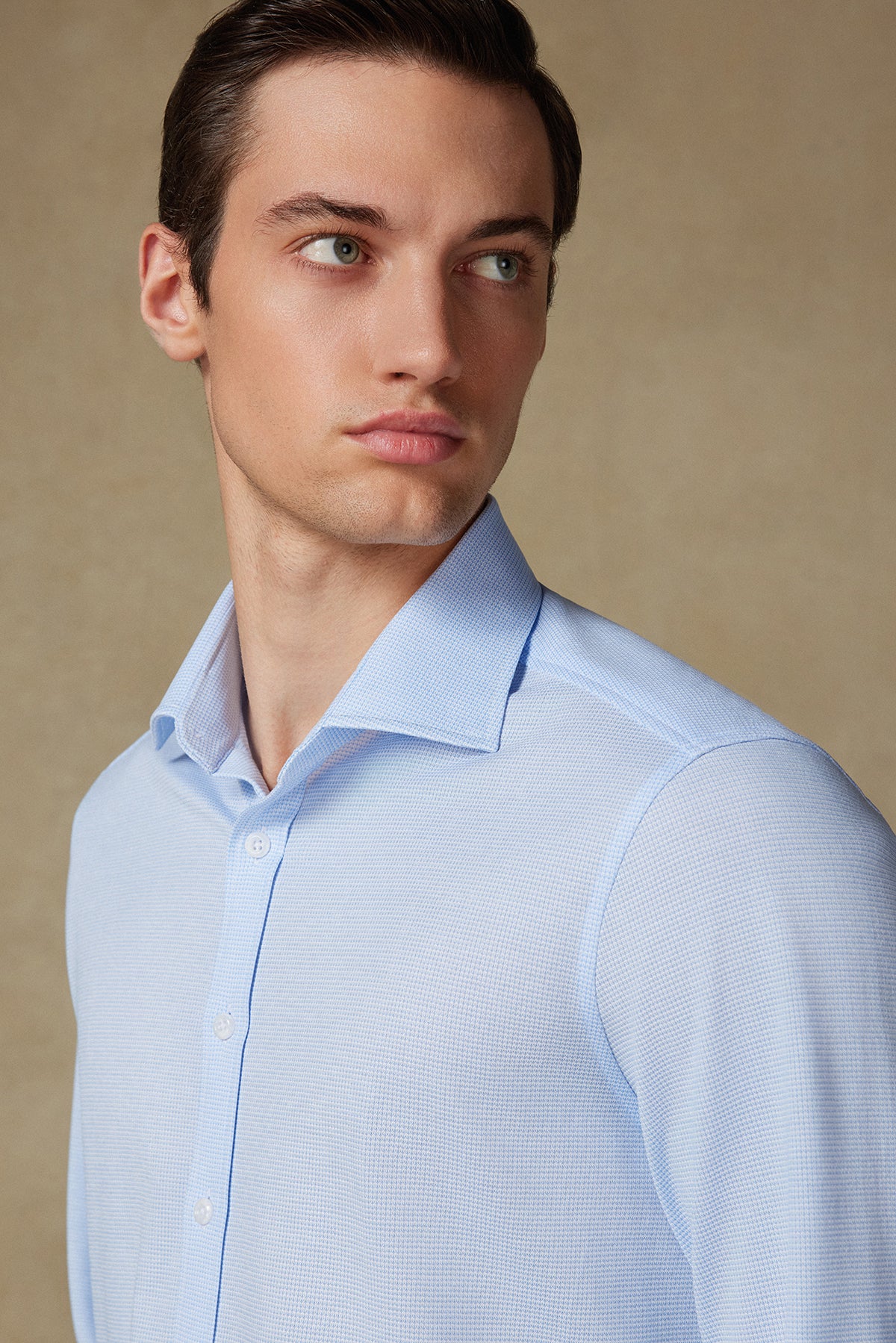 Abbate Floransa Örme Kumaş Pamuk Karışımlı Comfort Fit Açık Mavi Klasik Yaka Erkek Desenli Gömlek