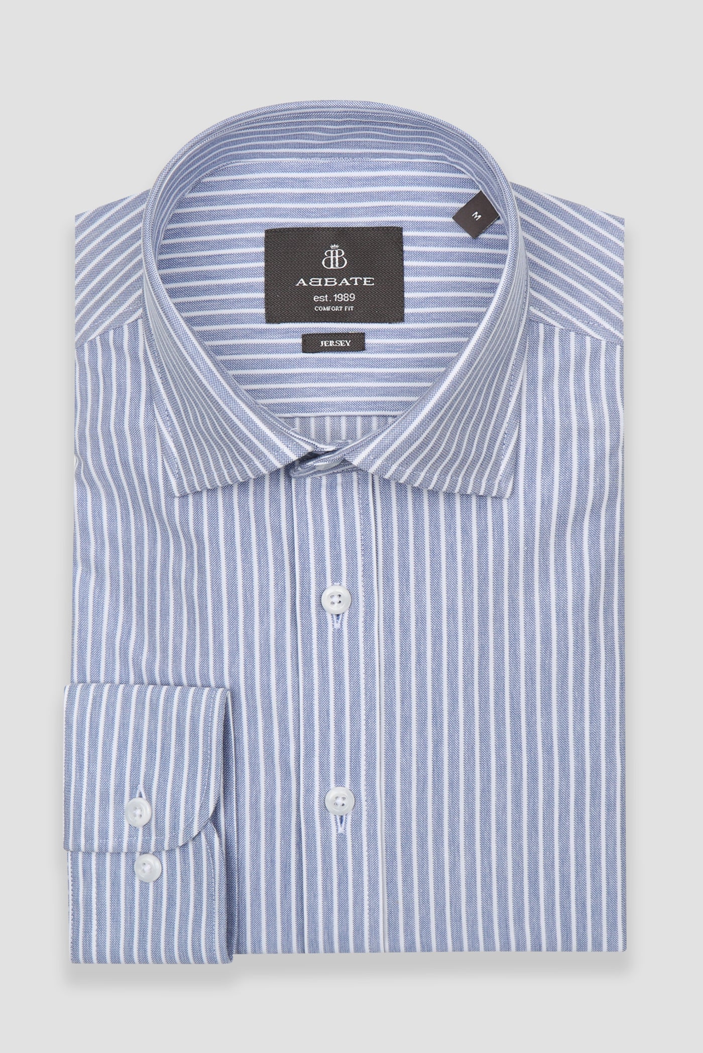 Abbate Floransa Örme Kumaş Pamuk Karışımlı Comfort Fit Lacivert Klasik Yaka Erkek Çizgili Gömlek