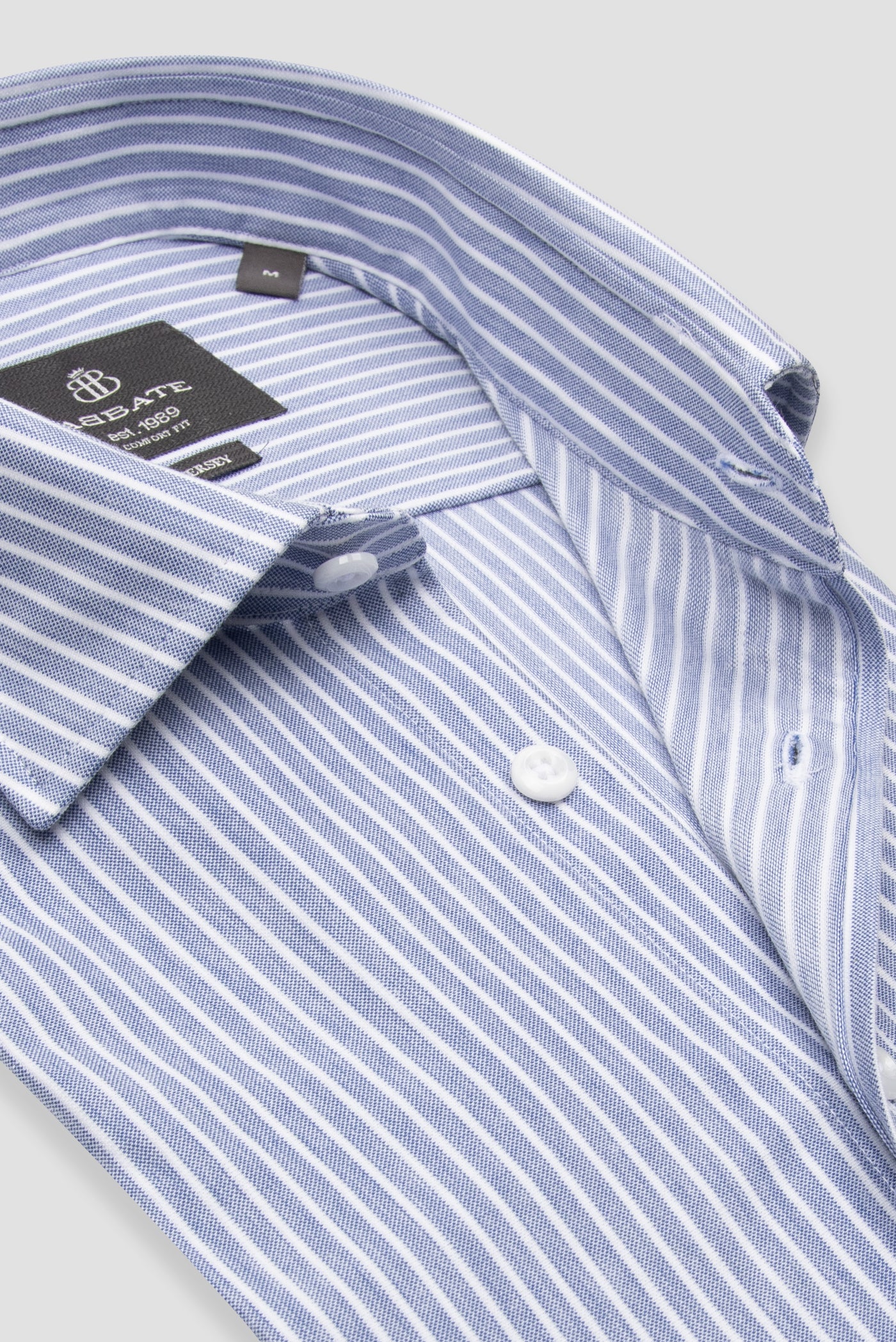 Abbate Floransa Örme Kumaş Pamuk Karışımlı Comfort Fit Lacivert Klasik Yaka Erkek Çizgili Gömlek