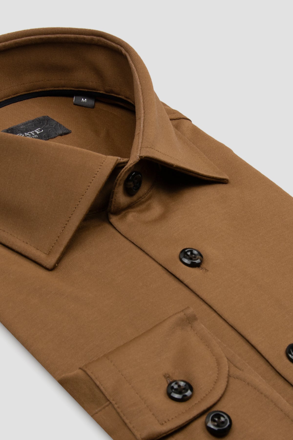 Abbate Floransa Örme Rayon Karışımlı Comfort Fit Açık Kahverengi Klasik Yaka Erkek Düz Gömlek