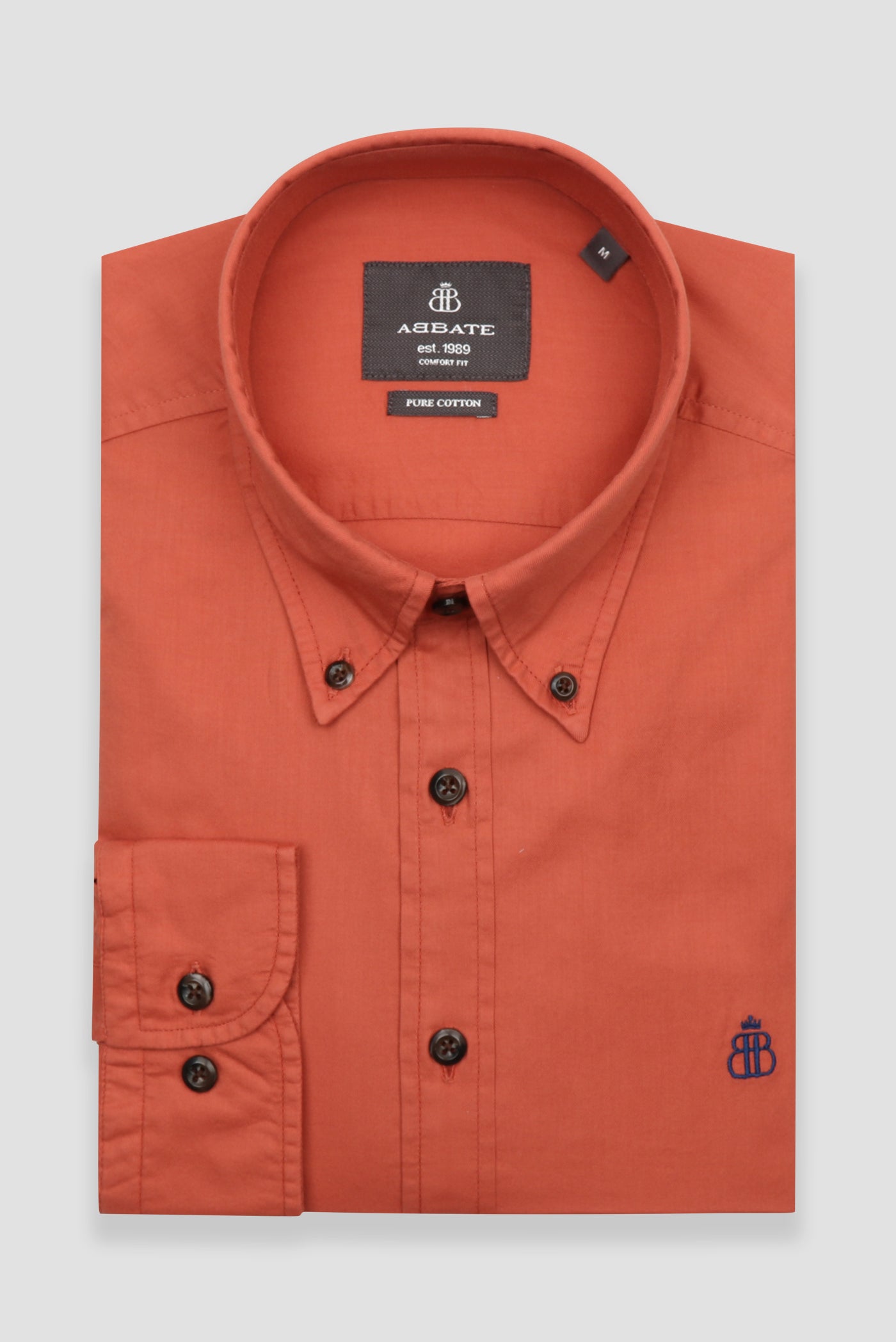 Abbate Mario Poplin Pamuklu Comfort Fit Kiremit Düğmeli Yaka Erkek Düz Gömlek