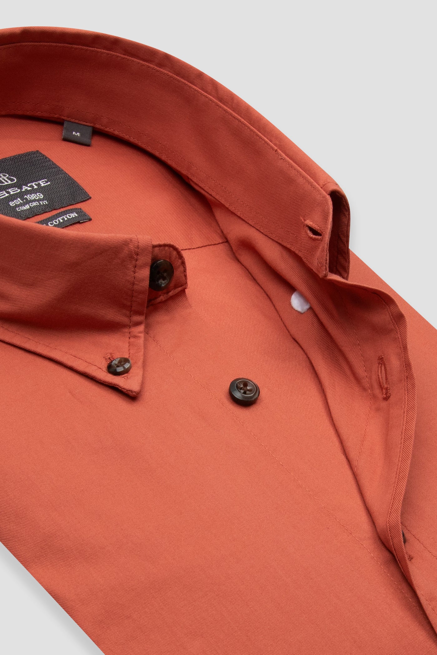 Abbate Mario Poplin Pamuklu Comfort Fit Kiremit Düğmeli Yaka Erkek Düz Gömlek