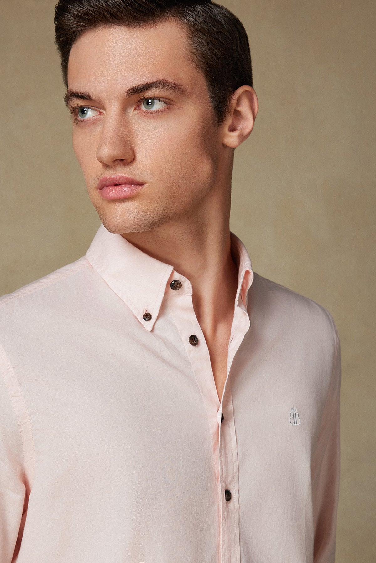 Abbate Mario Poplin Pamuklu Comfort Fit Pembe Düğmeli Yaka Erkek Düz Gömlek