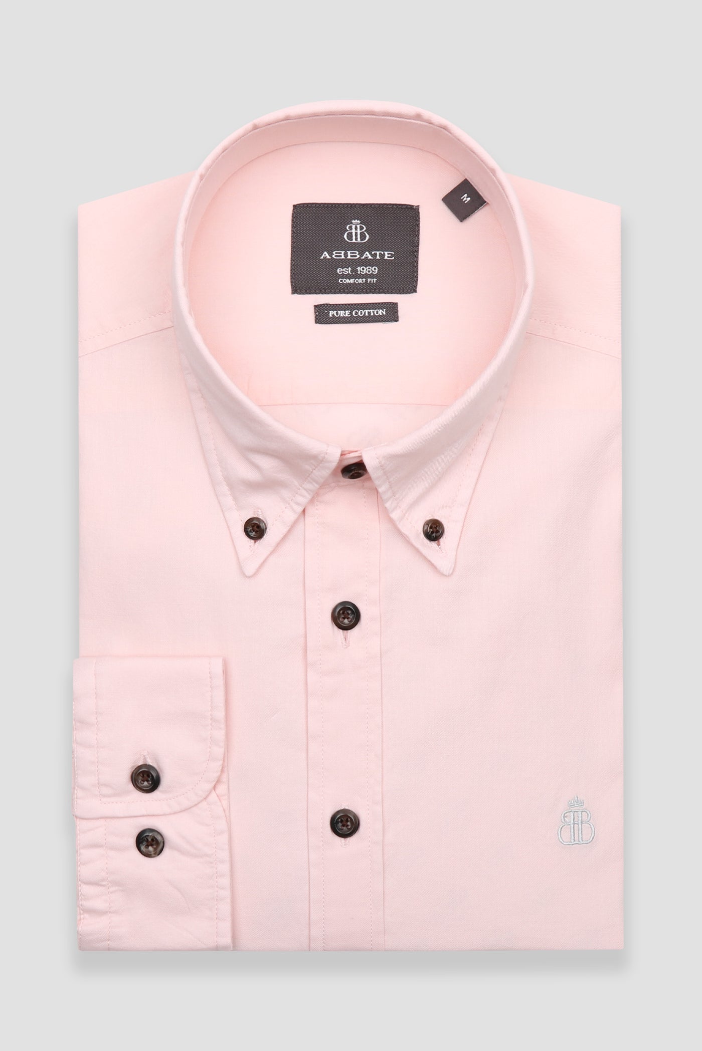 Abbate Mario Poplin Pamuklu Comfort Fit Pembe Düğmeli Yaka Erkek Düz Gömlek