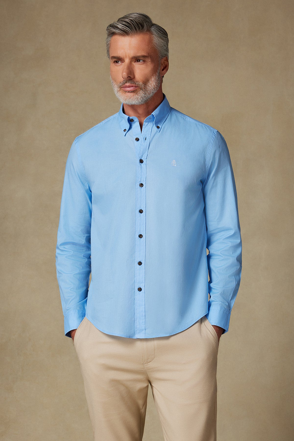 Abbate Mario Poplin Pamuklu Comfort Fit Açık Mavi Düğmeli Yaka Erkek Düz Gömlek