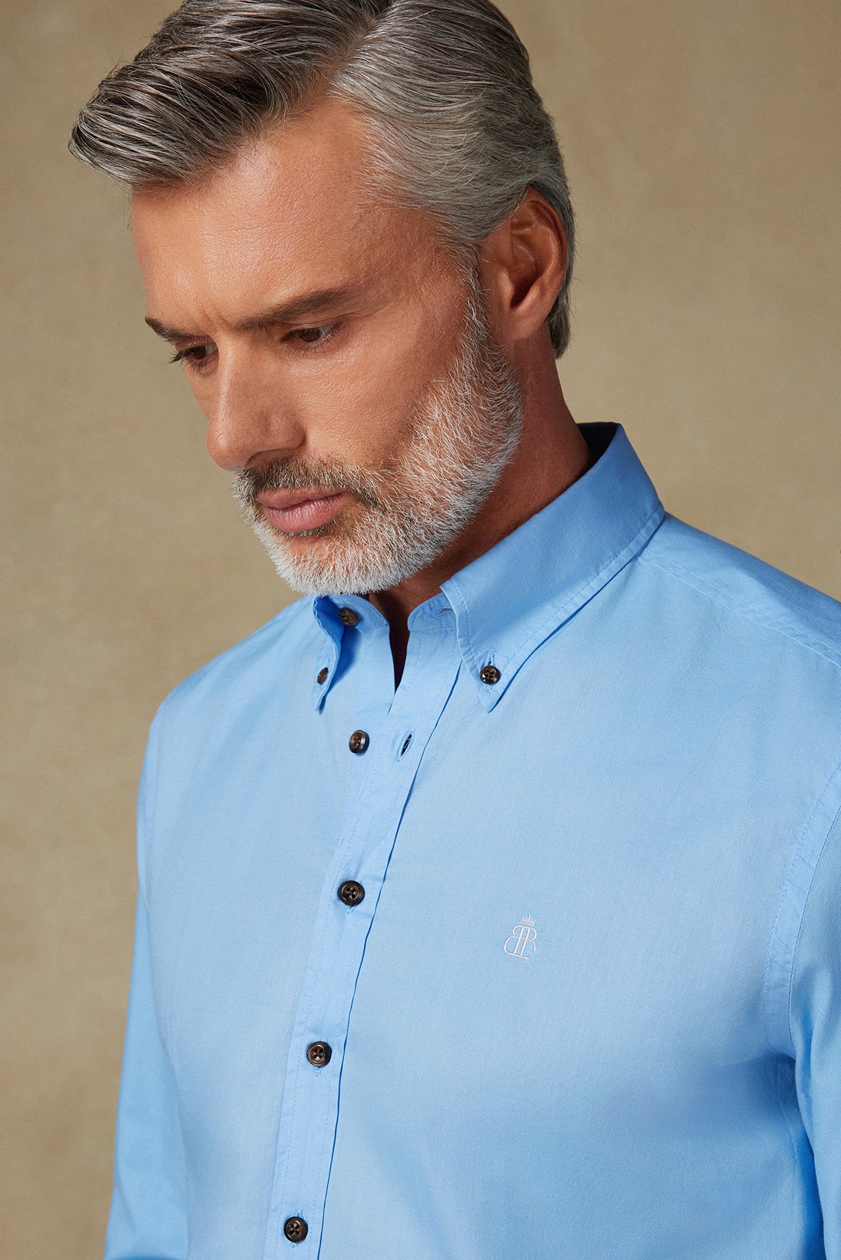 Abbate Mario Poplin Pamuklu Comfort Fit Açık Mavi Düğmeli Yaka Erkek Düz Gömlek