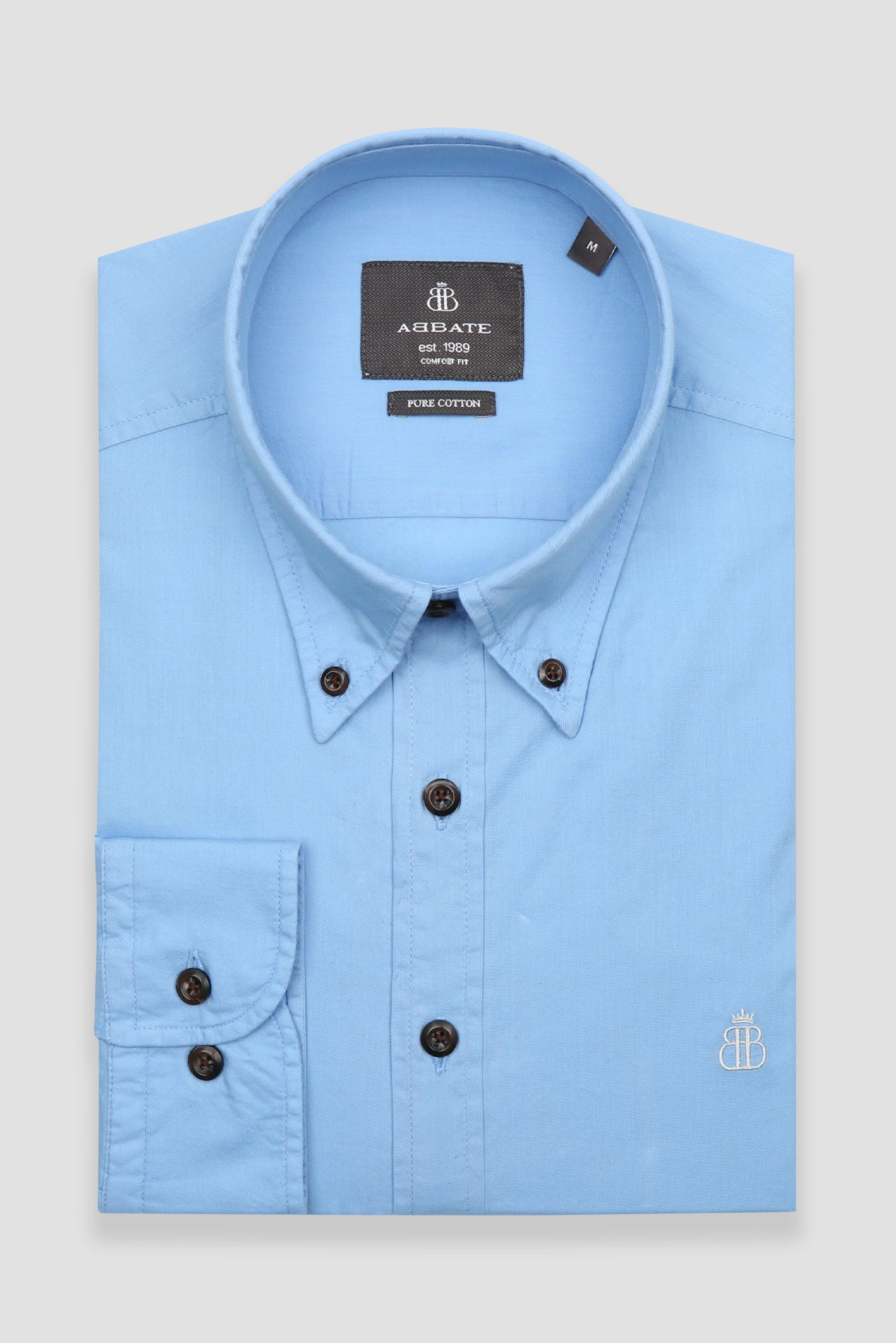 Abbate Mario Poplin Pamuklu Comfort Fit Açık Mavi Düğmeli Yaka Erkek Düz Gömlek