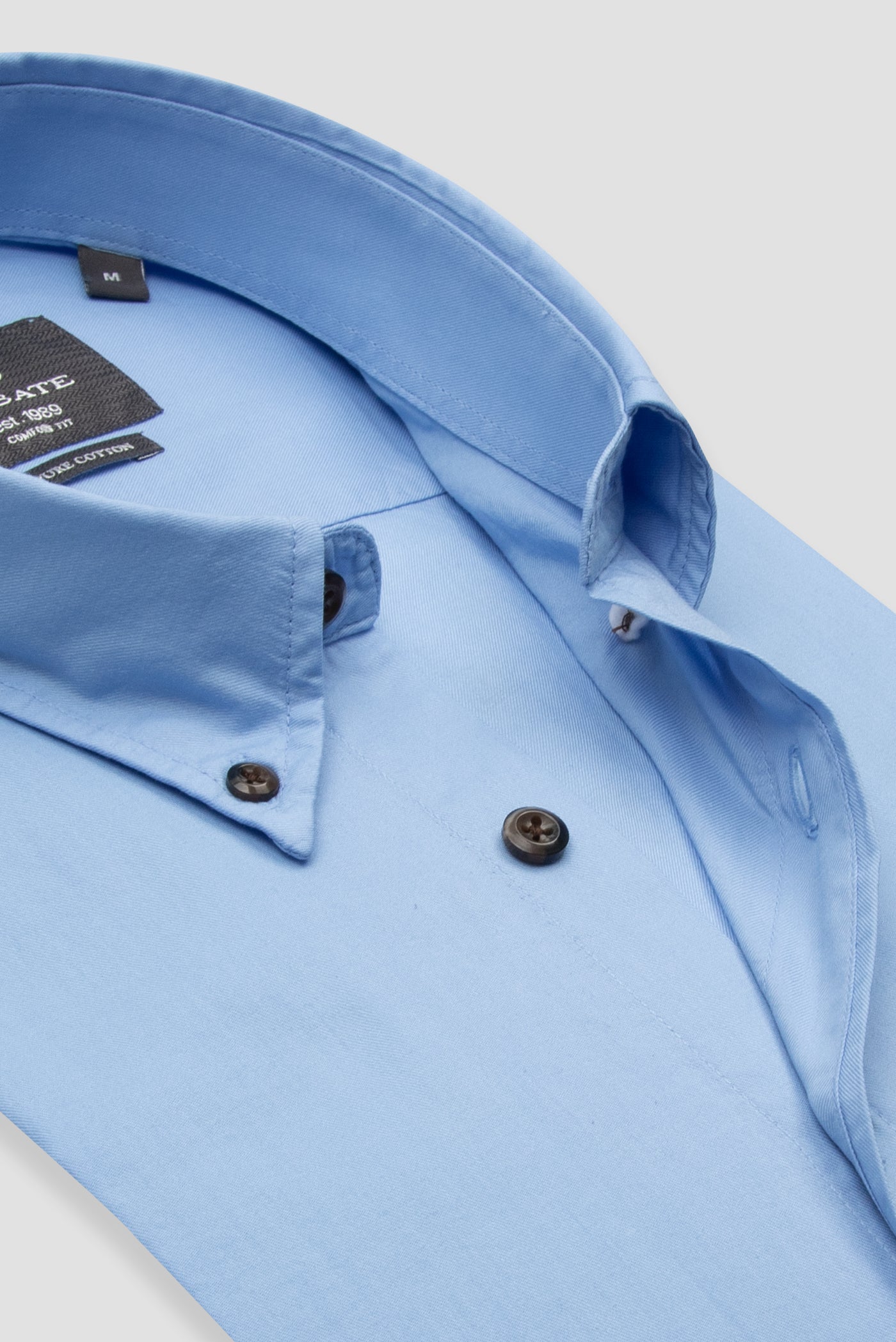 Abbate Mario Poplin Pamuklu Comfort Fit Açık Mavi Düğmeli Yaka Erkek Düz Gömlek