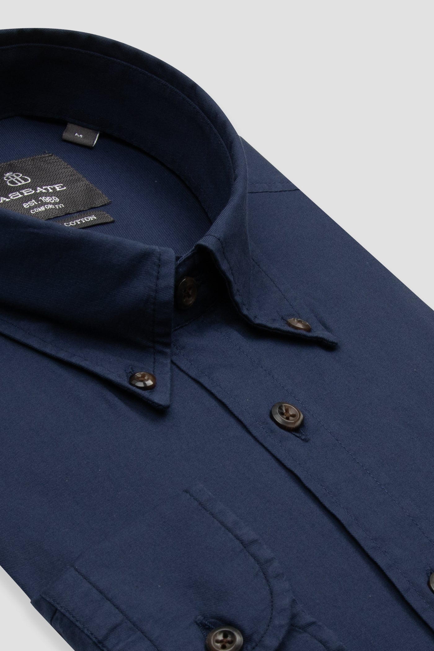 Abbate Mario Poplin Pamuklu Comfort Fit Lacivert Düğmeli Yaka Erkek Düz Gömlek