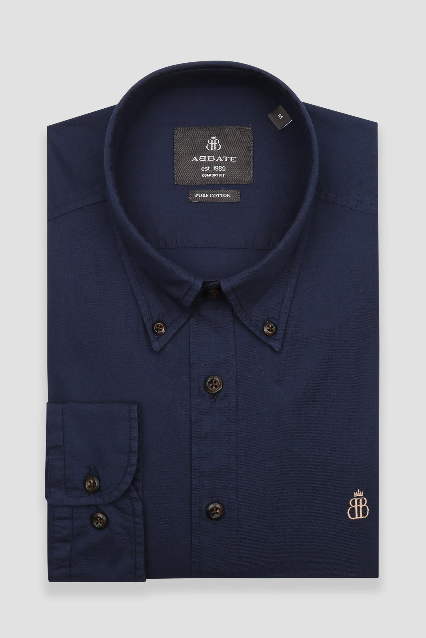 Abbate Mario Poplin Pamuklu Comfort Fit Lacivert Düğmeli Yaka Erkek Düz Gömlek