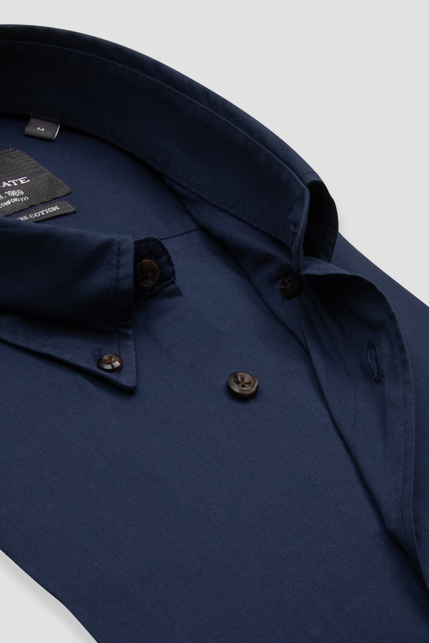 Abbate Mario Poplin Pamuklu Comfort Fit Lacivert Düğmeli Yaka Erkek Düz Gömlek