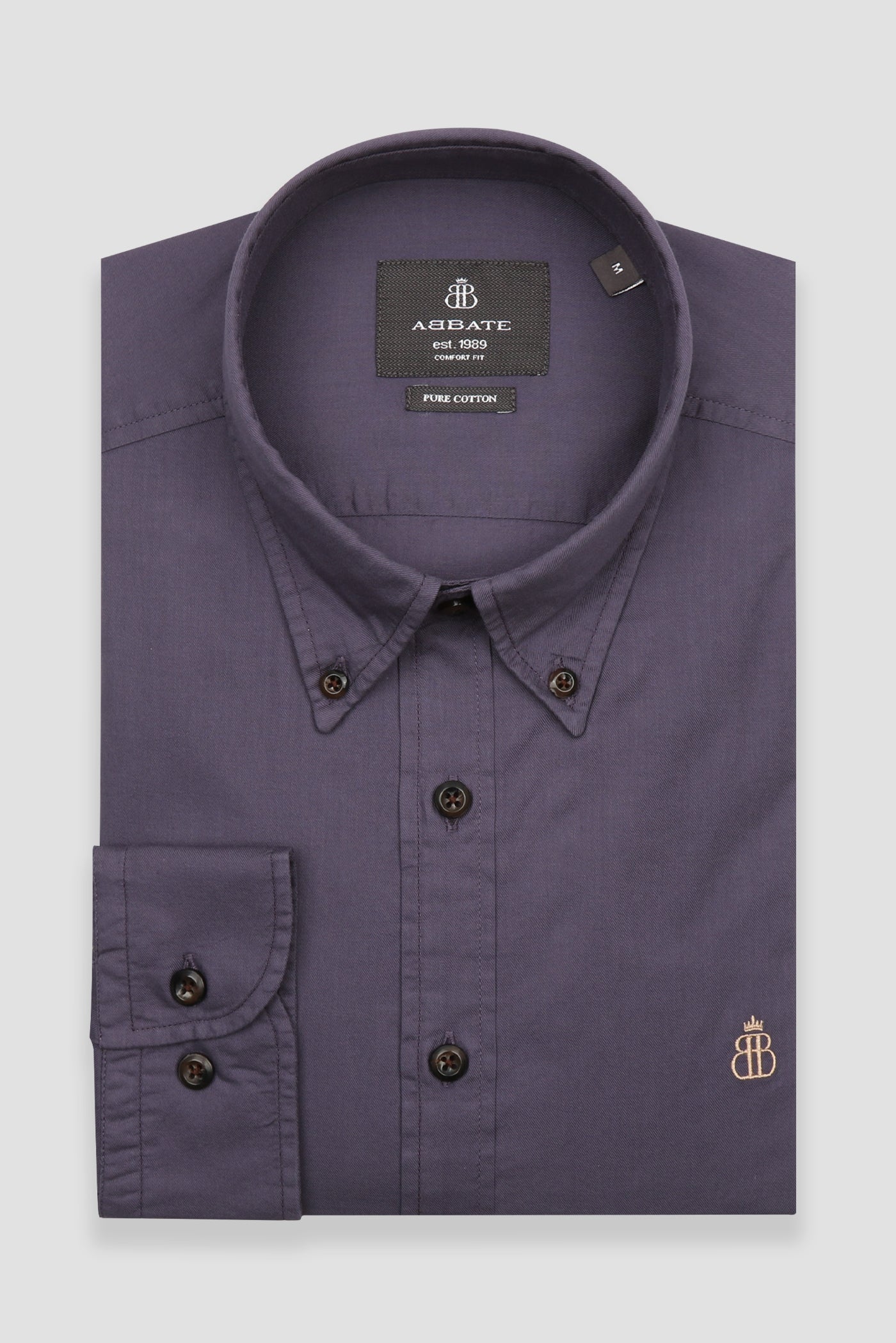 Abbate Mario Poplin Pamuklu Comfort Fit Mürdüm Düğmeli Yaka Erkek Düz Gömlek