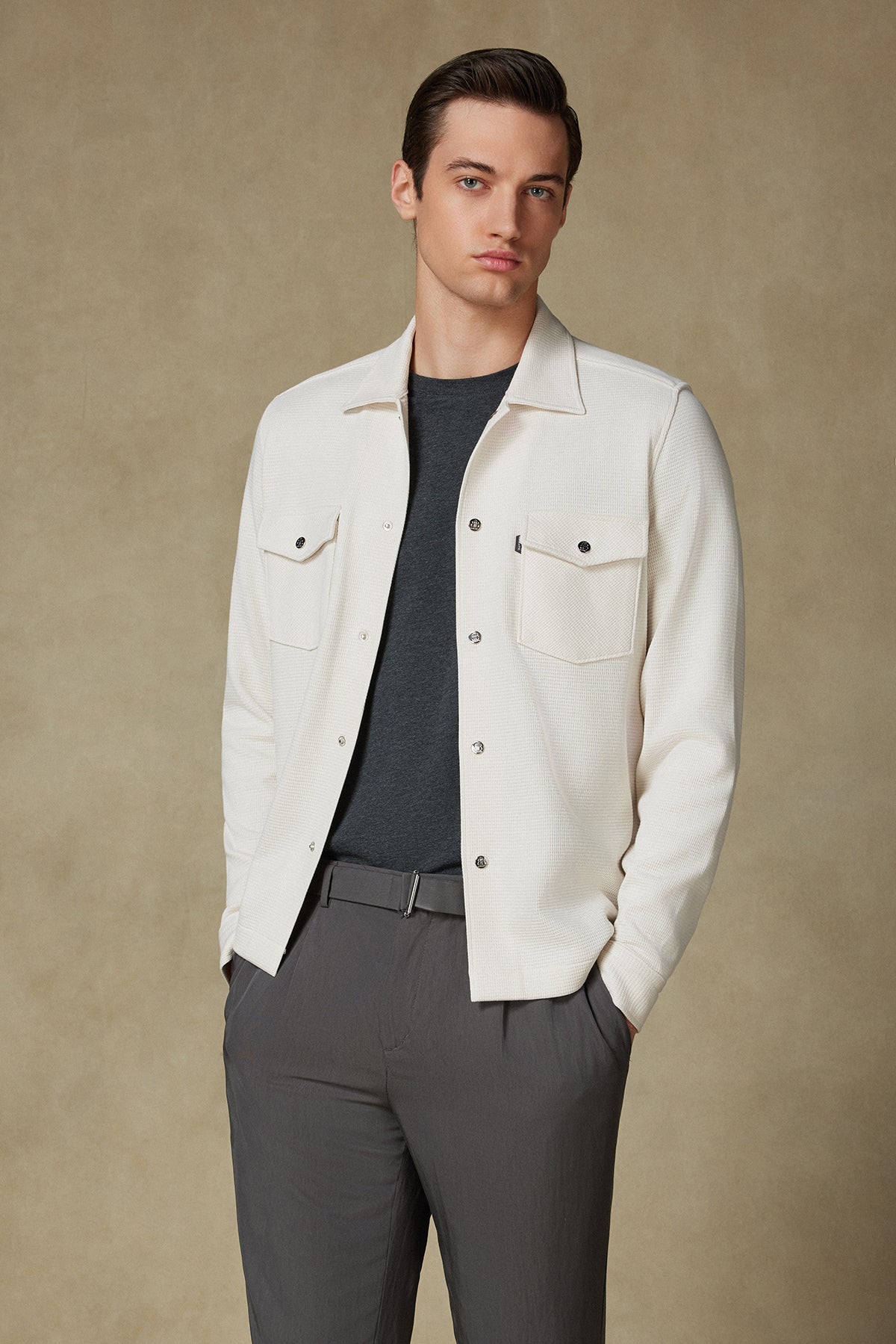 Abbate Urbano Armür Overshirt Pamuklu Overshirt Fit Ekru Klasik Yaka Erkek Düz Gömlek