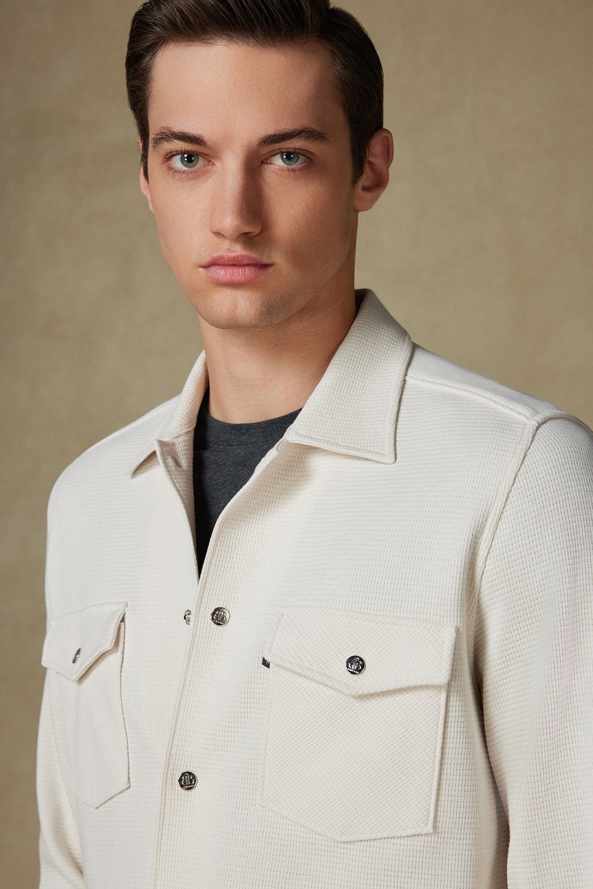 Abbate Urbano Armür Overshirt Pamuklu Overshirt Fit Ekru Klasik Yaka Erkek Düz Gömlek