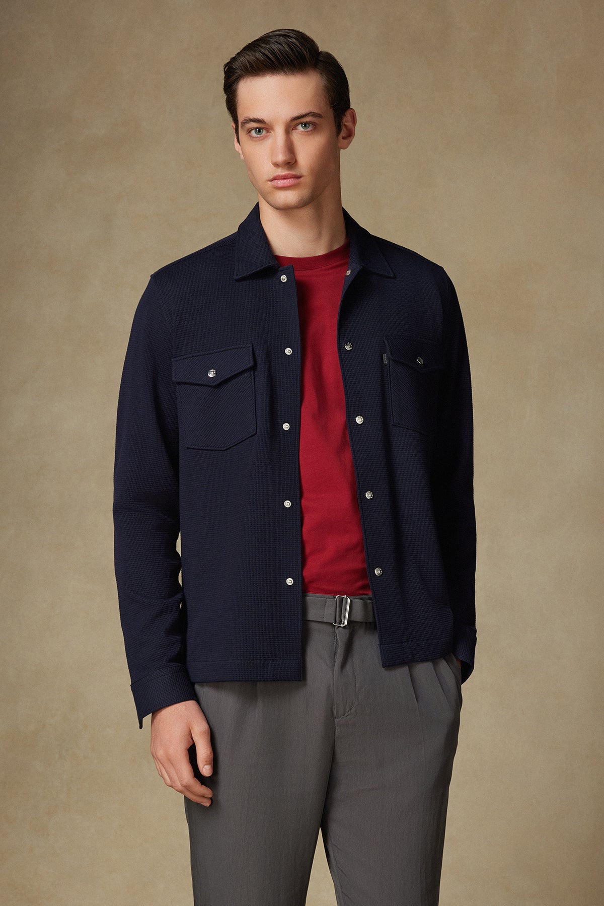 Abbate Urbano Armür Overshirt %100 Pamuk Overshirt Fit Lacivert Klasik Yaka Erkek Düz Gömlek