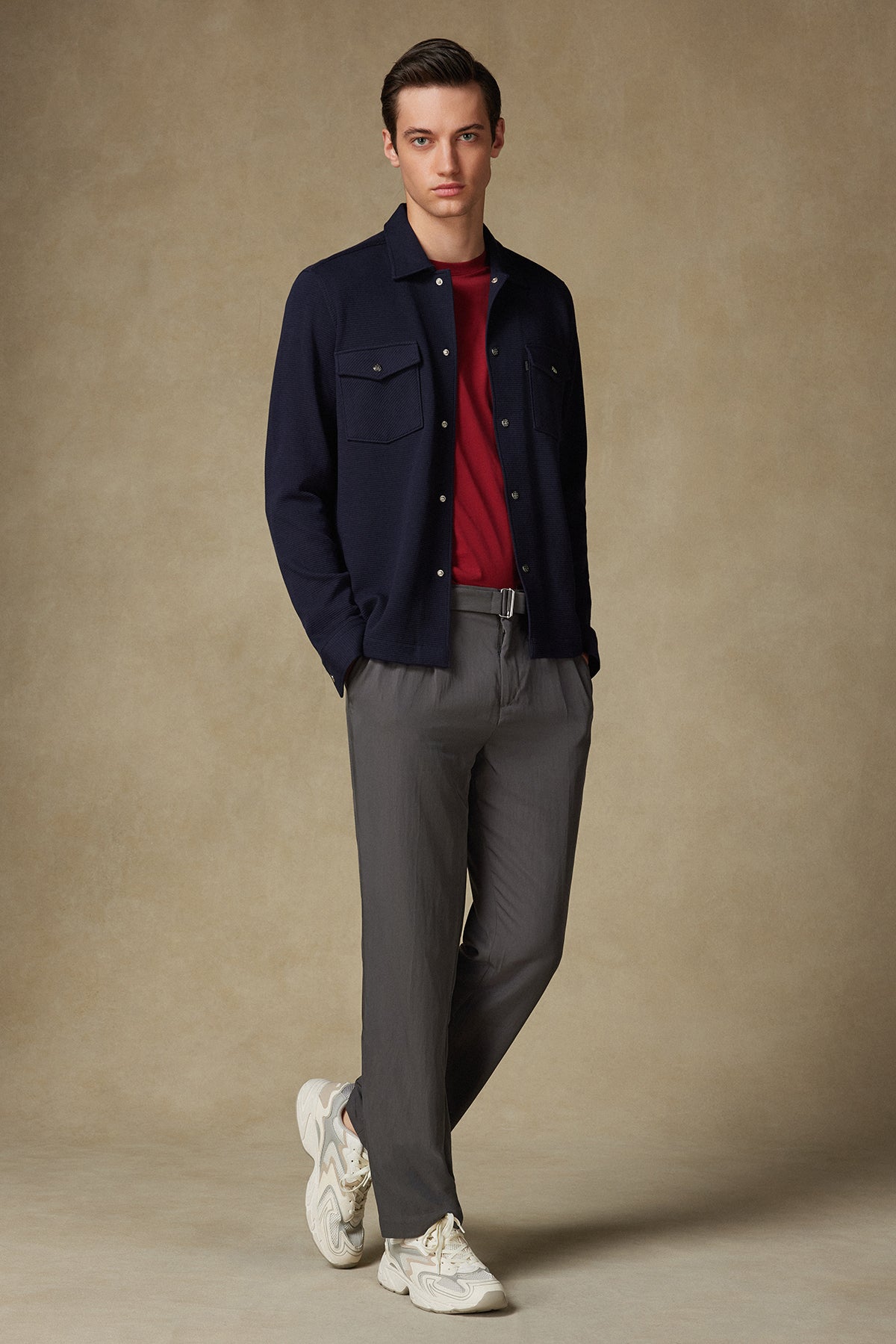 Abbate Urbano Armür Overshirt Pamuklu Overshirt Fit Lacivert Klasik Yaka Erkek Düz Gömlek