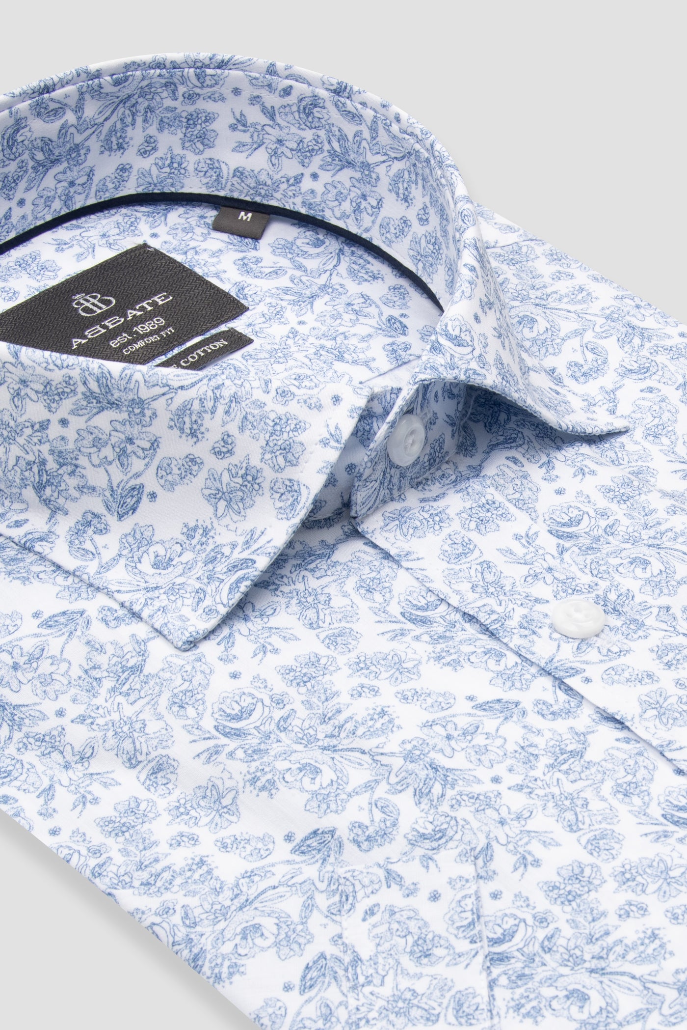 Abbate Vento Poplin Pamuklu Comfort Fit Beyaz Klasik Yaka Erkek Baskılı Gömlek