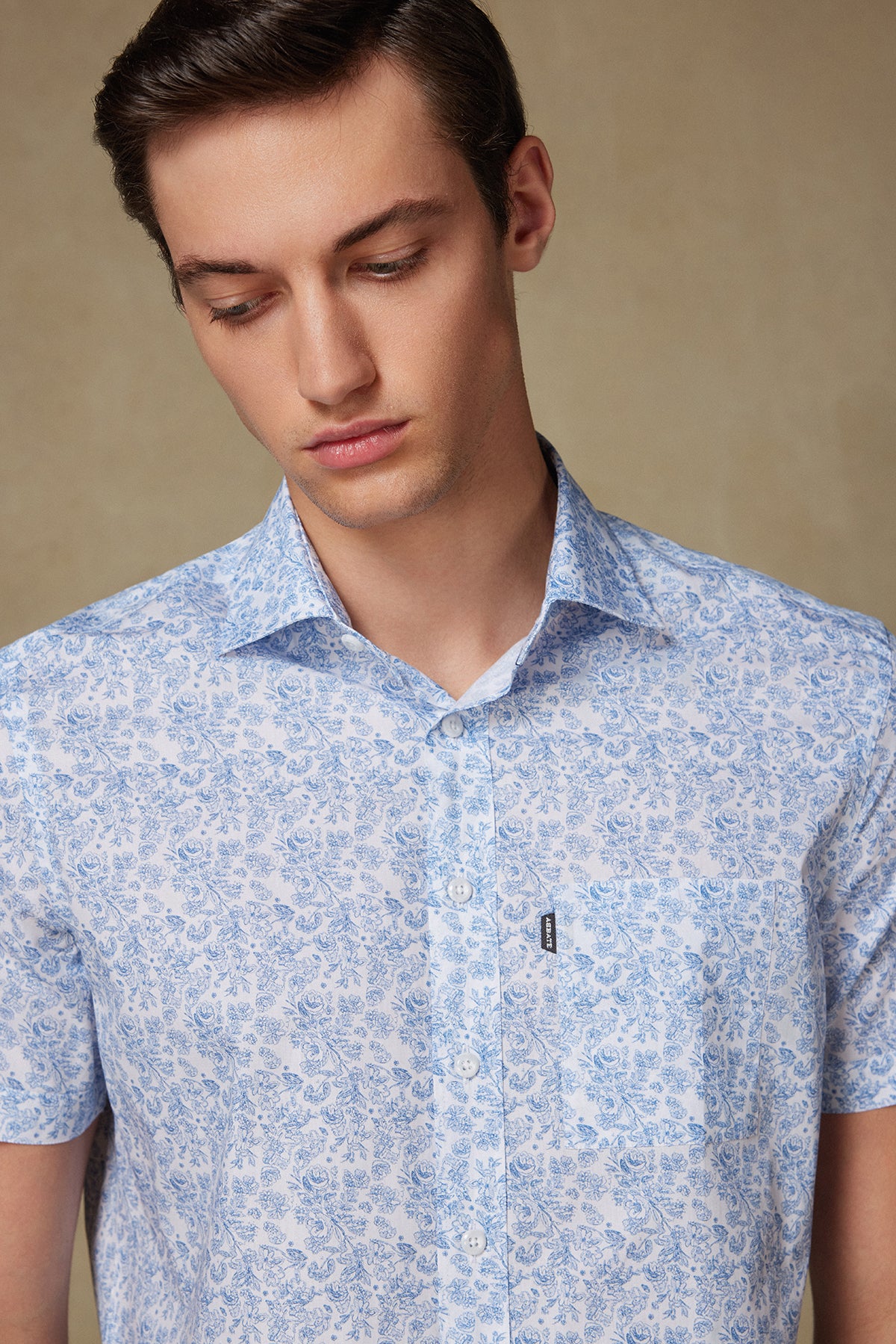 Abbate Vento Poplin Pamuklu Comfort Fit Beyaz Klasik Yaka Erkek Baskılı Gömlek