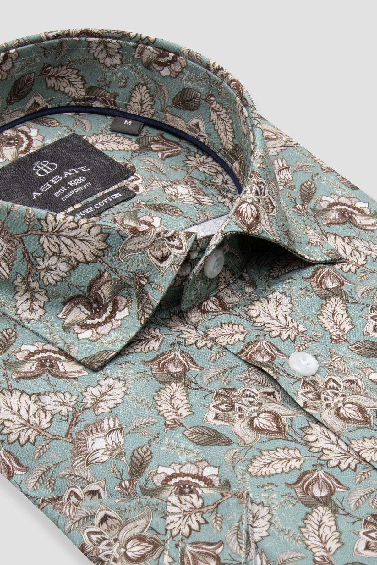 Abbate Vento Poplin %100 Pamuk Comfort Fit Yeşil Klasik Yaka Erkek Baskılı Gömlek